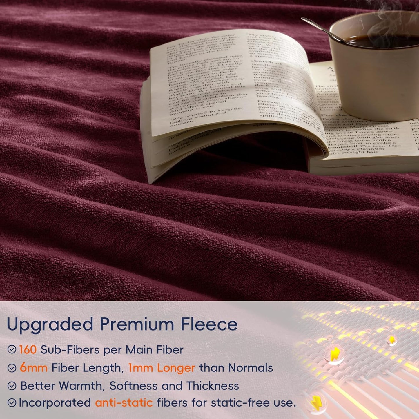 PHF Ultra Soft Fleece Blanket Queen Size, No Shed No Pilling Luxury Plush Cozy 300GSM Lightweight Blanket for Bed, Couch, Chair, Sofa Suitable for All Season, 90" x 90", Wine Red/Burgundy