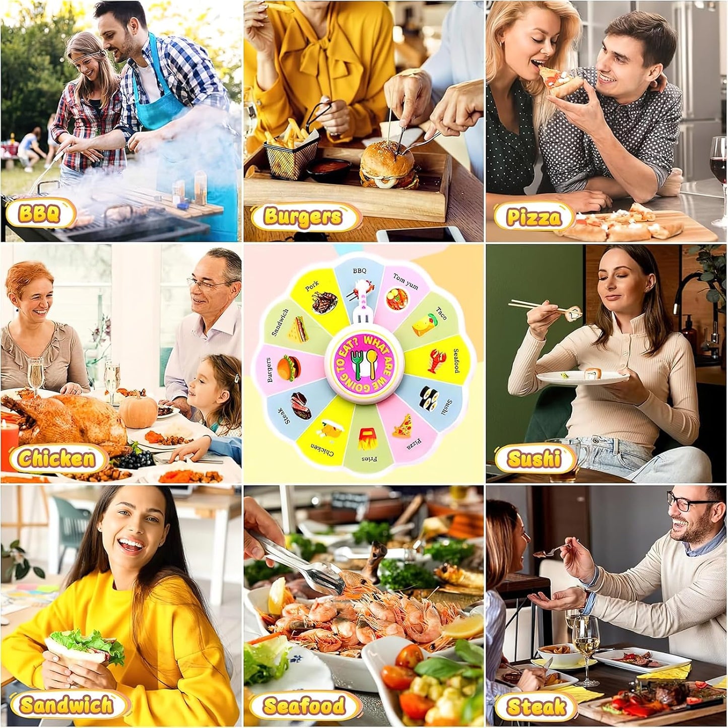 QETRABONE Foodie Dice & Decision Wheel - Fun Meal Picker for Family Game Nights, Couples Date Ideas & Party Games | Includes Fidget Spinner Snack Selector for Food Lovers Halloween Party Supplies