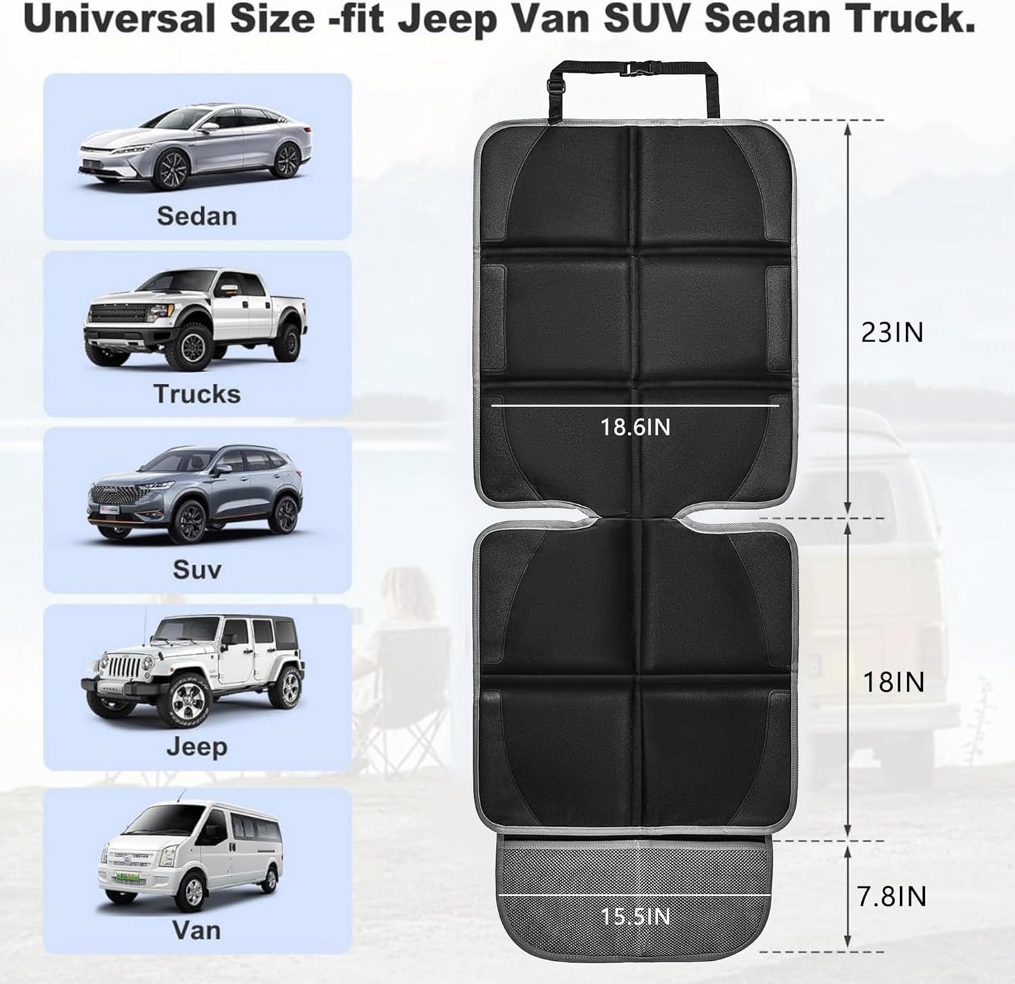 Car Seat Protector 2 Pack Baby Car Seat Covers with Mesh Pockets & Non-Slip Backing 600D Durable Seat Protector Under Baby Car Seat (Black & Gray, Large)