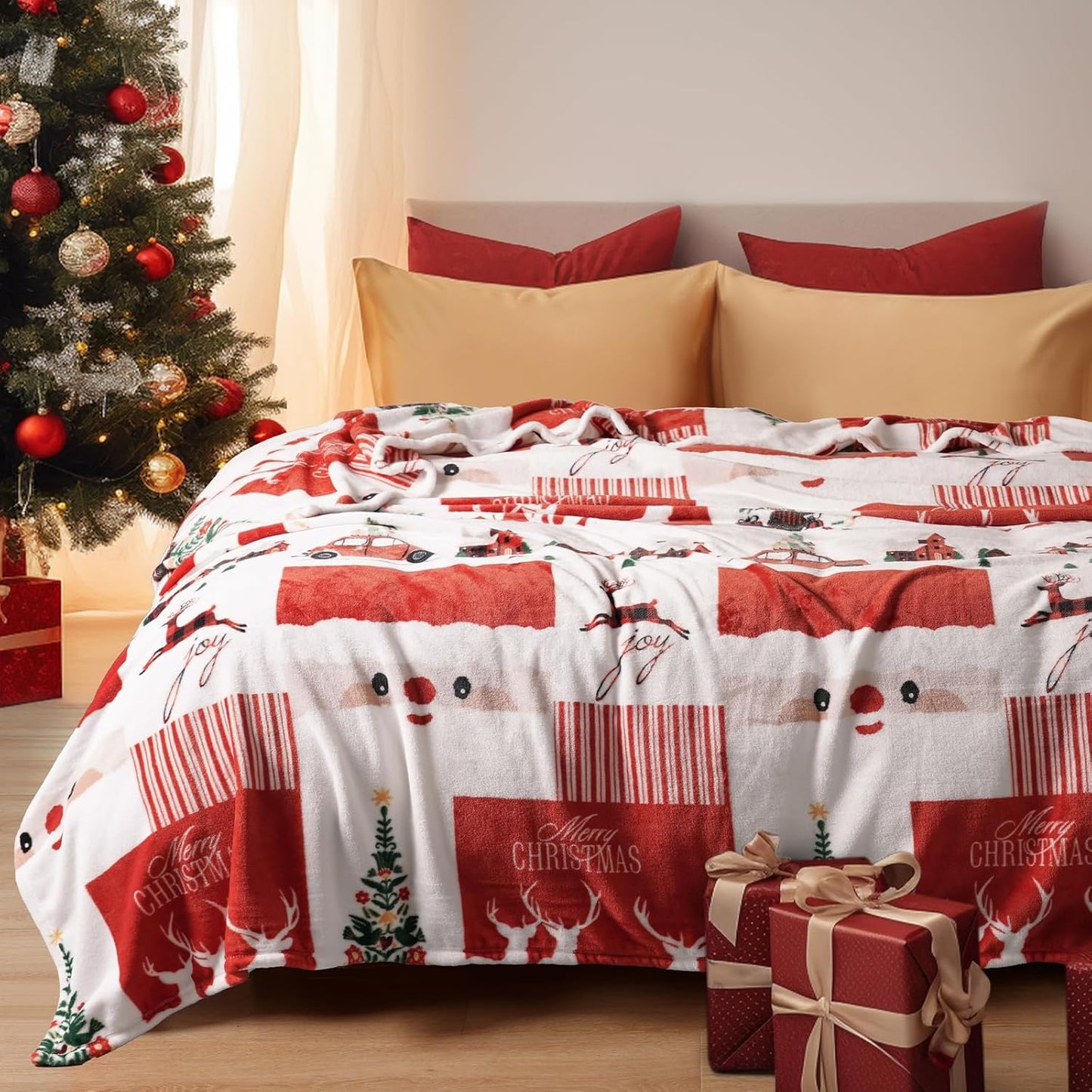 PHF Printed Fleece Blanket King Size, No Shed No Pilling Ultra Soft Plush Cozy Xmas Prints Theme Home Décor Flannel Blanket for Bed, Sofa, Couch and Gift, 108" x 90", Christmas Island