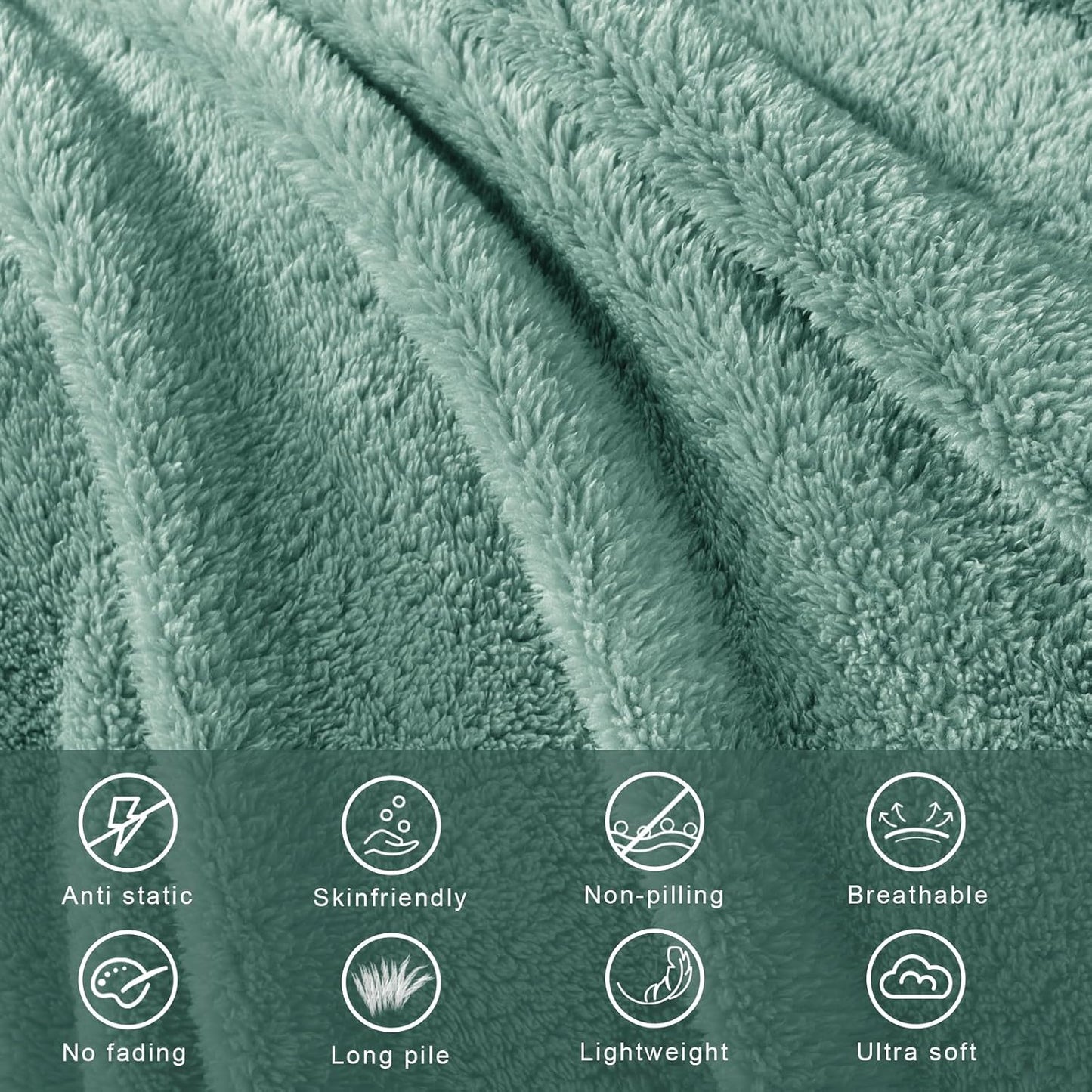 Exclusivo Mezcla Twin Size Flannel Fleece Blanket, Super Soft Velvet Plush Bed Blanket, Fuzzy Cozy and Warm for All Seasons, 60x80 Inches, Celadon