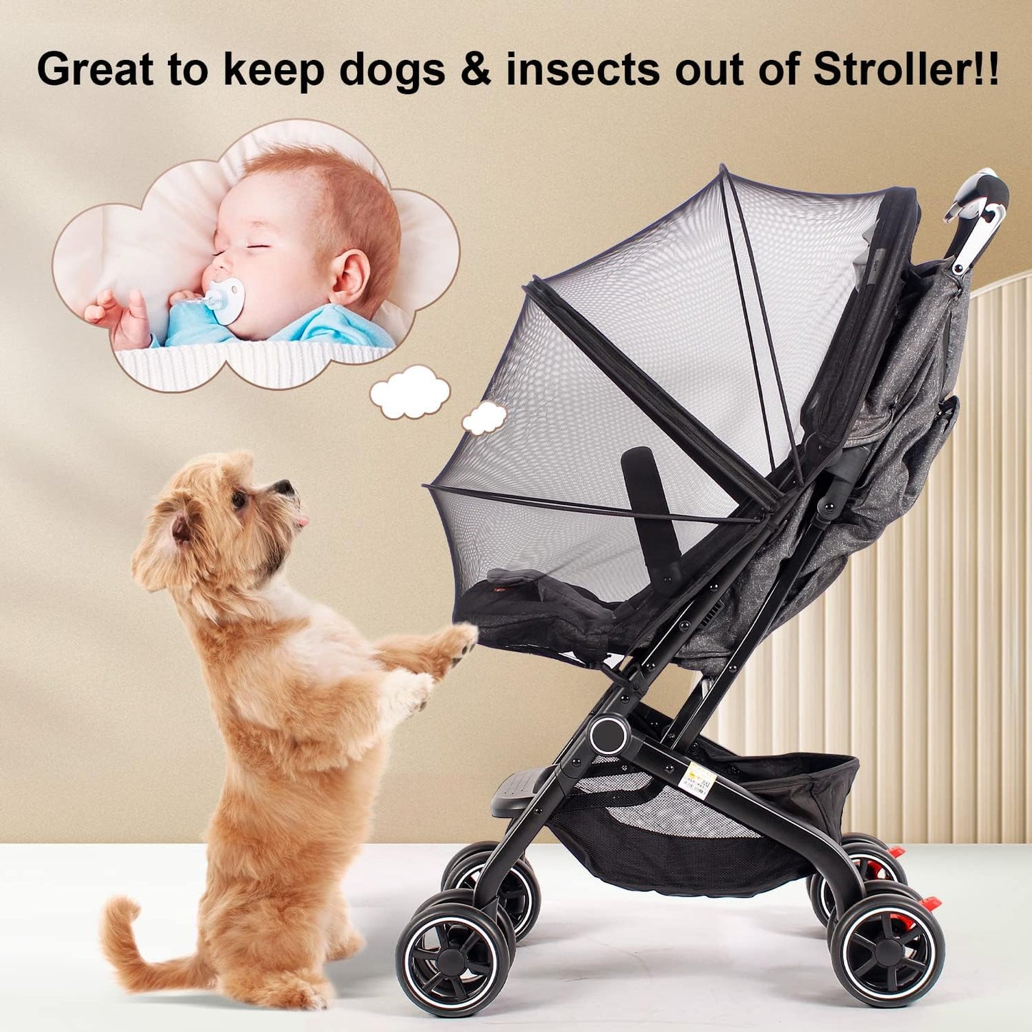 Baby Mosquito Net with Double Zipper Bassinet Stroller Cover for Baby/Stroller/Car Seat/Cradles/Carriers, Easy to Use, Visible Breathable Mesh, Keep Insects/Bugs/Cats Out, Black