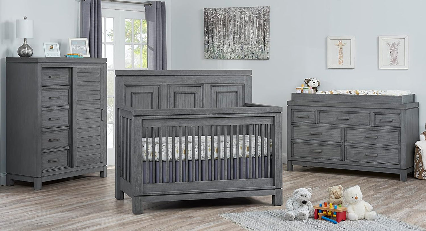 Soho Baby Manchester Premium 4-in-1 Convertible Crib, Flat-Top Headboard, Rustic Gray, GreenGuard Gold Certified