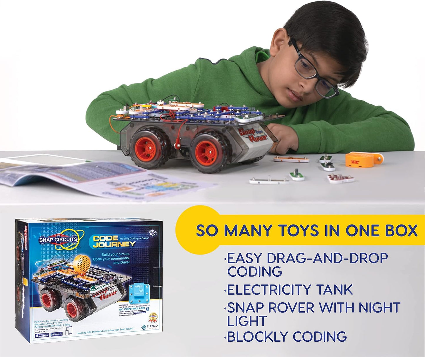 Snap Circuits Code Journey, Build Your Circuit, Code Your Commands, and Drive, Bluetooth Controlled, STEM Building Toy for Ages 8 to 108