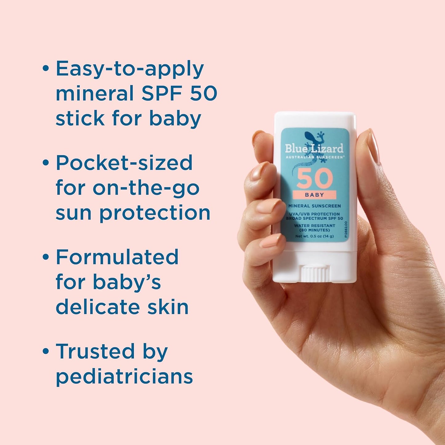 Blue Lizard BABY Mineral Sunscreen Stick with Zinc Oxide, SPF 50+, Water Resistant, UVA/UVB Protection - Easy to apply, Fragrance Free, .5 oz