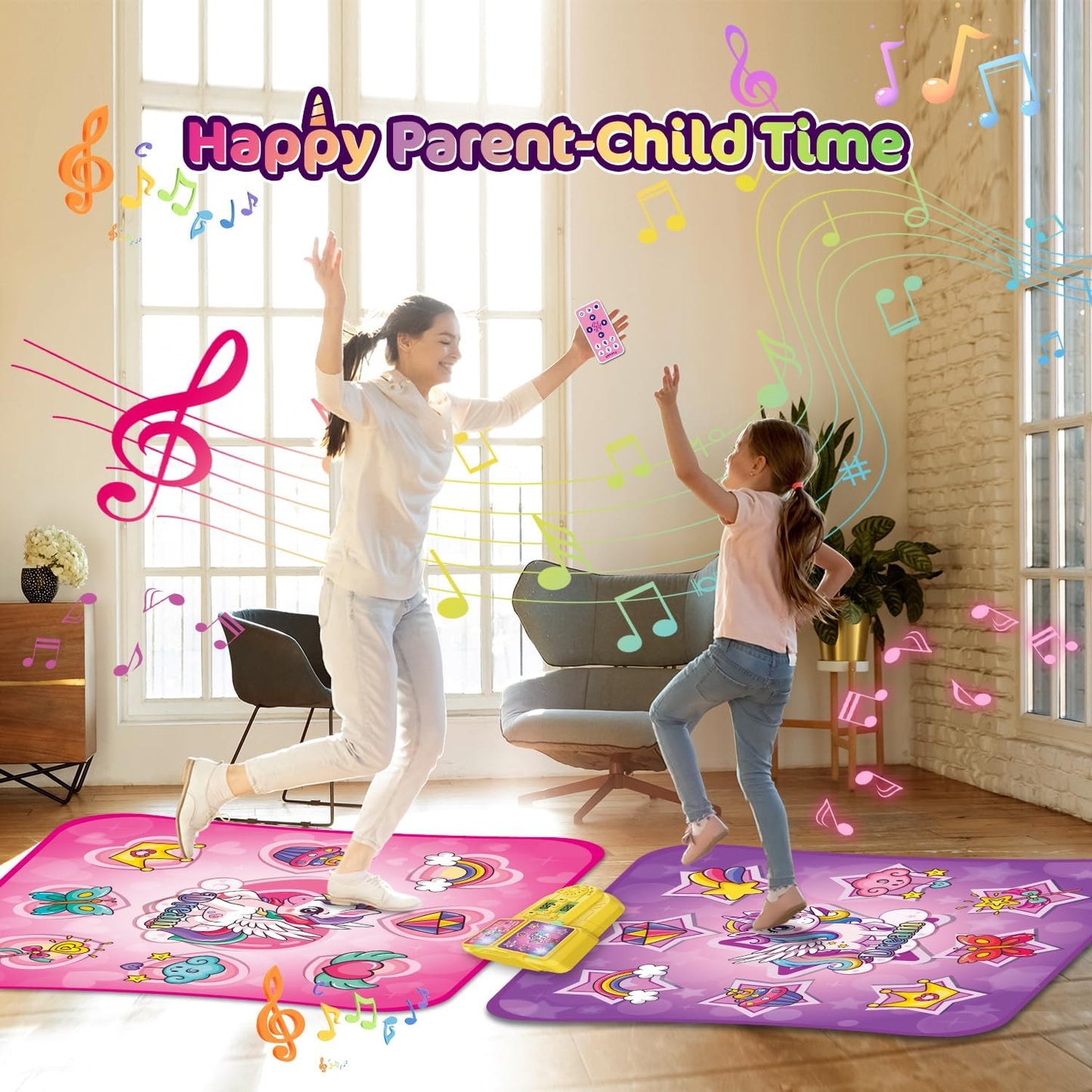 VATOS Double Dance Mat for Girls - 4 Game Modes & 9 Challenge Levels with Adjustable Volume, Led Light & Wireless Bluetooth | Music Play Mat Birthday Gifts Toys for Kids Ages 3 4 5 6 7 8 9+ Years Olds