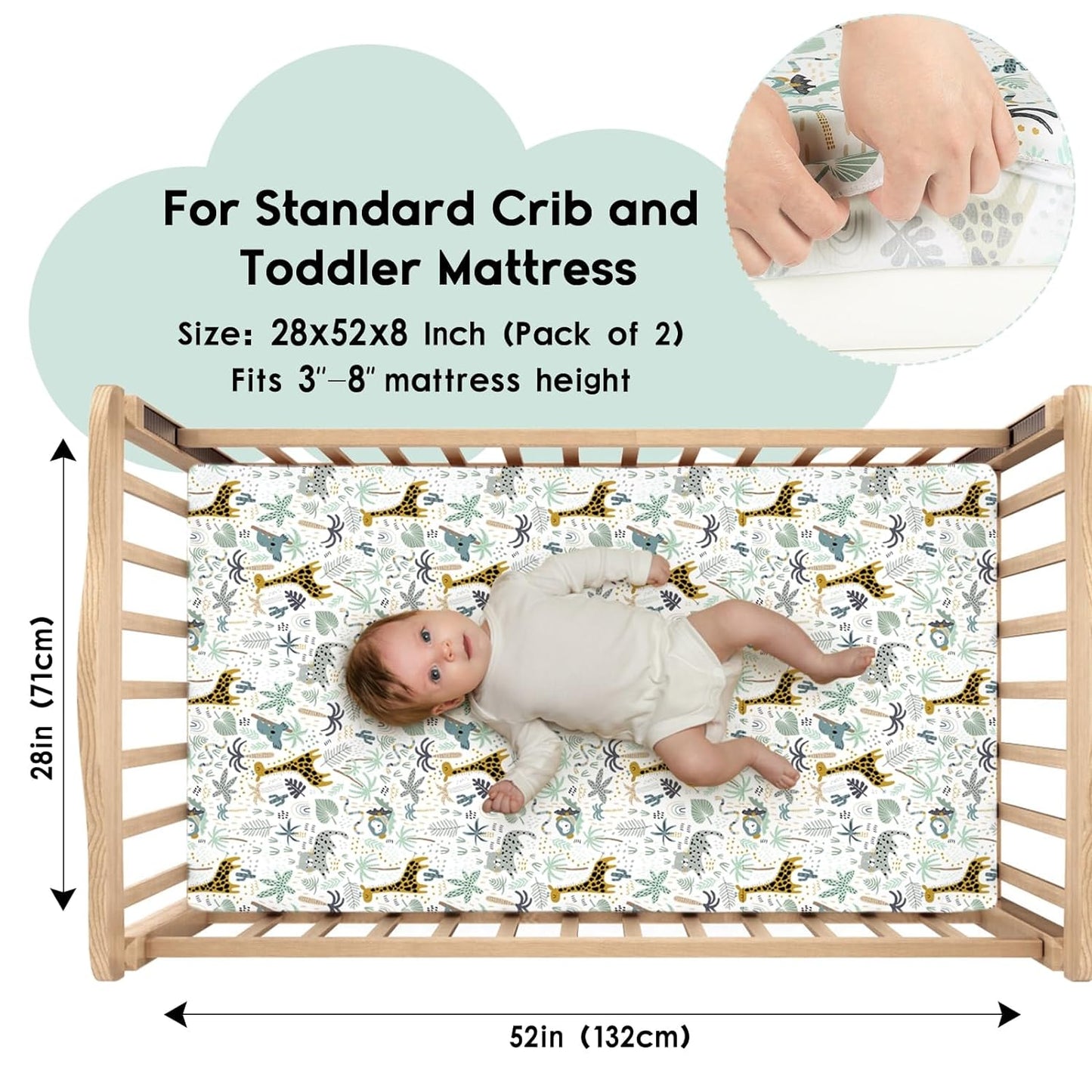 Yoofoss Baby Crib Sheets for Boys Girls, Fitted Crib Sheet 2 Pack for Standard Crib and Toddler Mattress, Super Soft Microfiber Baby Sheet 28x52x8in Green + Giraffe