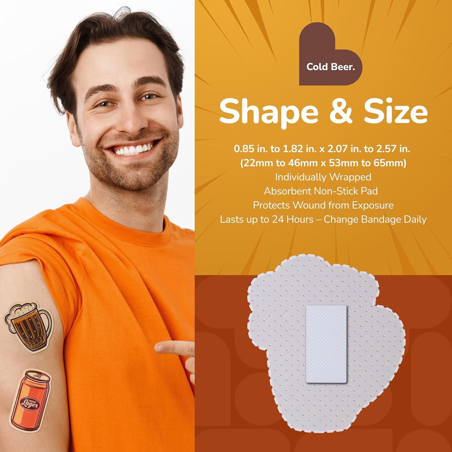 BioSwiss Bandages, Cold Beverage Shaped Self Adhesive Bandage, Latex Free Wound Care, Fun First Aid Kit Supplies for Adults, 50 Count