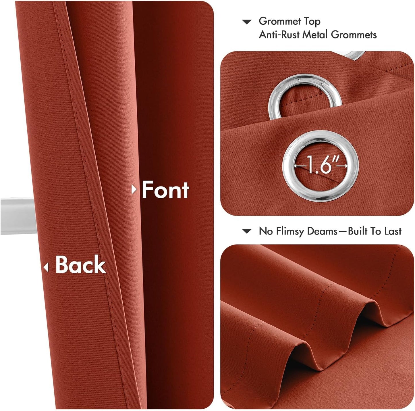 MIULEE Short Fall Curtains for Windows - Burnt Orange Blackout Half Window Curtains Thermal Insulated Privacy Drapes for Kitchen Bedroom Bathroom Grommet Small Basement Tiers W40 x L36 Inch 2 Panels