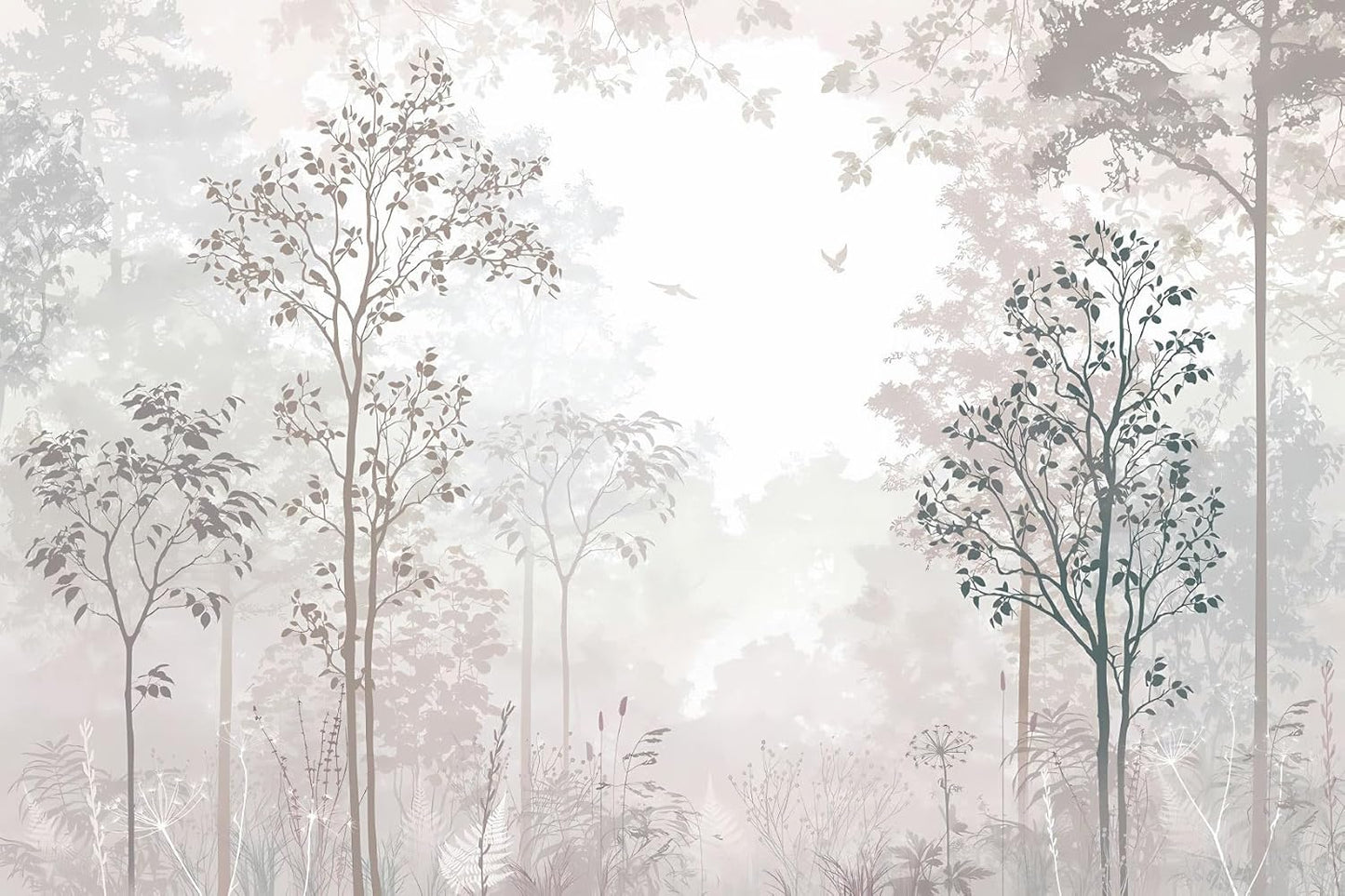 Beige Forest Wallpaper Woodland Wall Mural Large Wall Art for Bedroom Living Room Dining Room(Not Self-Adhesive)