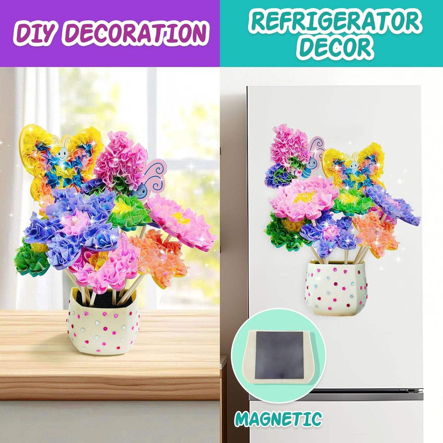 AGENTLAN Art & Craft Activity, Poke Fun Flower Bouquet Craft Kit, Fun & Easy Art Kits for Kids, DIY Garden Kids Activities, Gifts for Girls and Boys 3 4 5 6 7 8 9