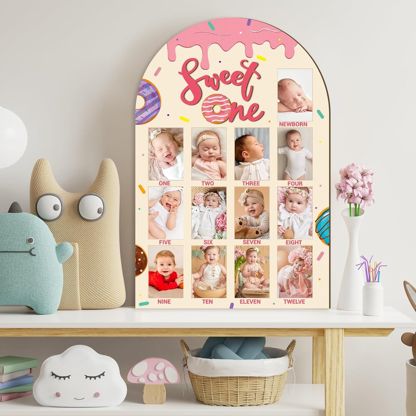 R HORSE My First Year Photo Frame Board, 3D Sweet One Birthday Party Decorations, Baby First Year Picture Frame 12 Months Milestone Display Wood Board 1st Birthday Nursery Decor Gift for Boy Girl