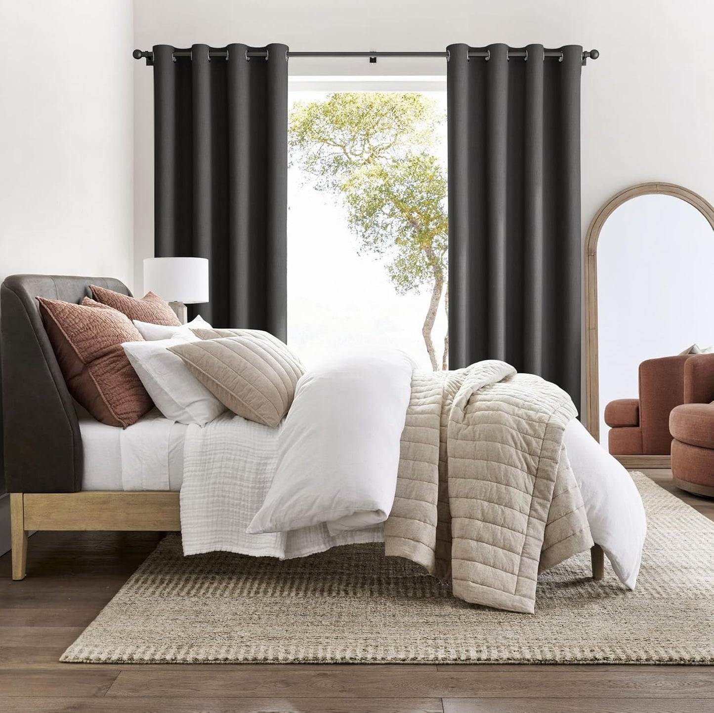 NICETOWN Grey Blackout Curtains for Bedroom 90 inches Long, Thermal Insulated Grommet Curtains for Living Room, Noise Reducing Privacy Window Treatment Drapes for Nursery, Laundry Patio, 2 Panels, W52