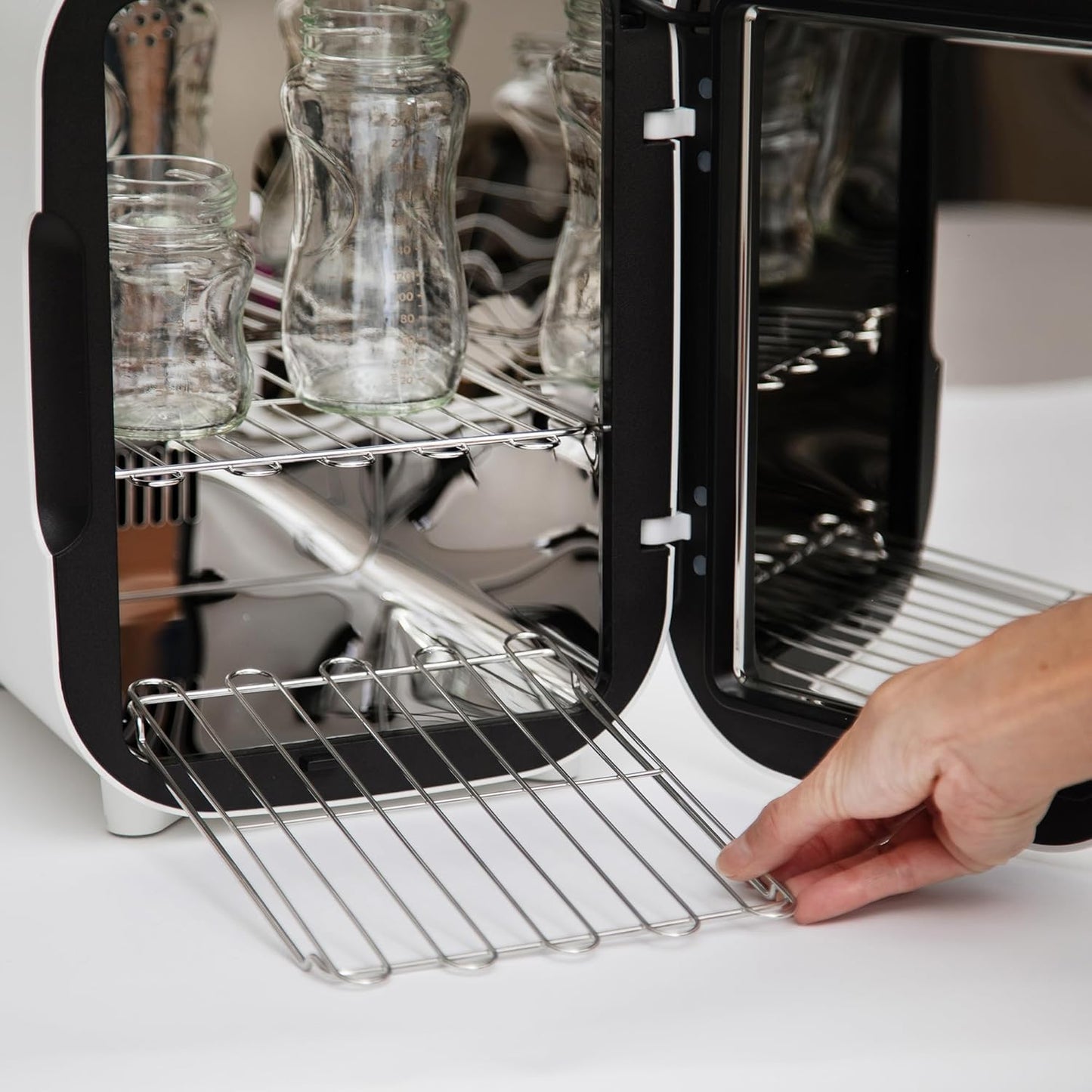 WABI UV LED 3-in-1 Sanitizer & Dryer MINI Box | Disinfect, Dry, & Store Everyday Items, Baby Feeding Gear, and Electronics | Touch Control, LED (No Mercury) | Smart Storage Mode | Fits 4-6 Baby Bottle