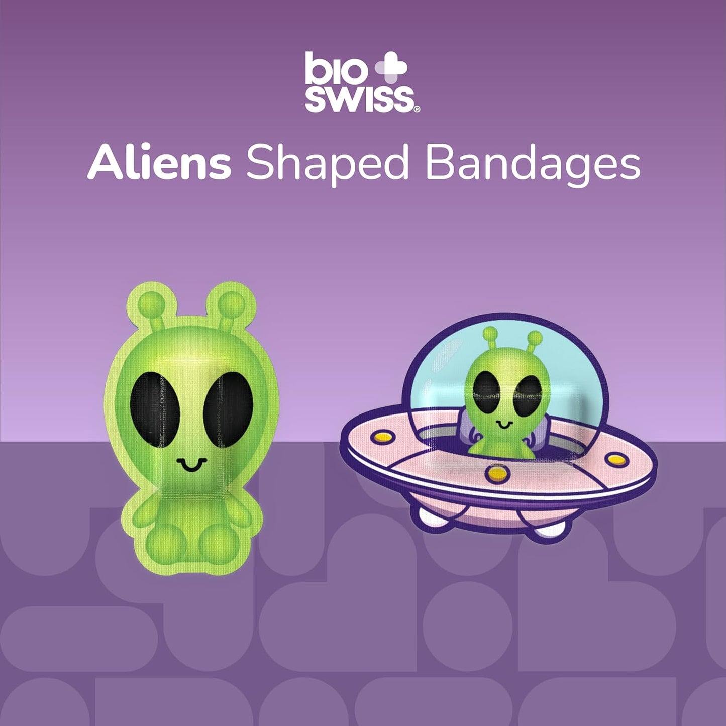 BioSwiss Bandages, Halloween Alien Shaped Self Adhesive Bandage, Latex Free Sterile Wound Care, Fun First Aid Kit Supplies for Kids, 24 Count
