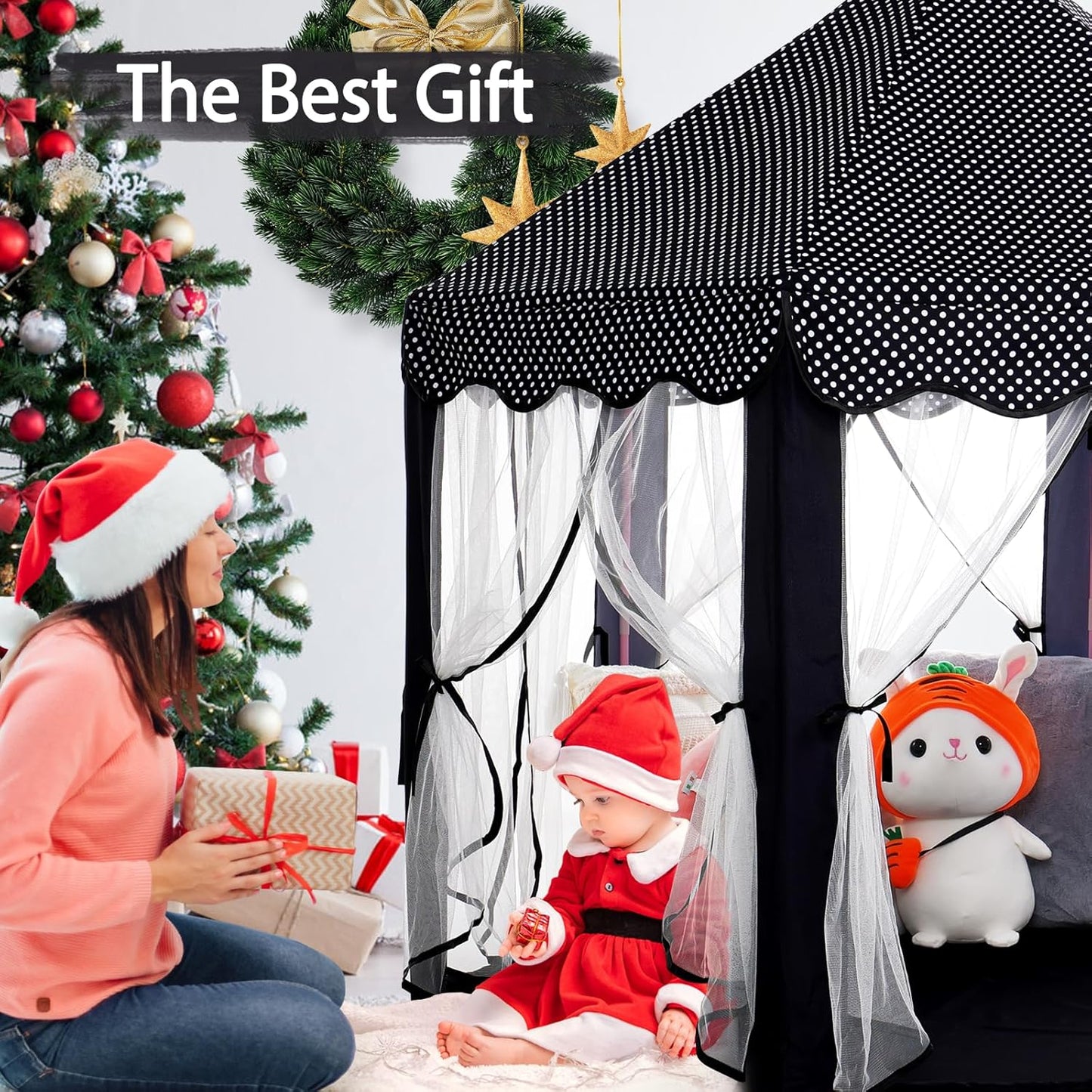 Monobeach Princess Tent Girls Black Large Playhouse Kids Castle Play Tent with Star Lights Gift Toy for Children Indoor and Outdoor Games