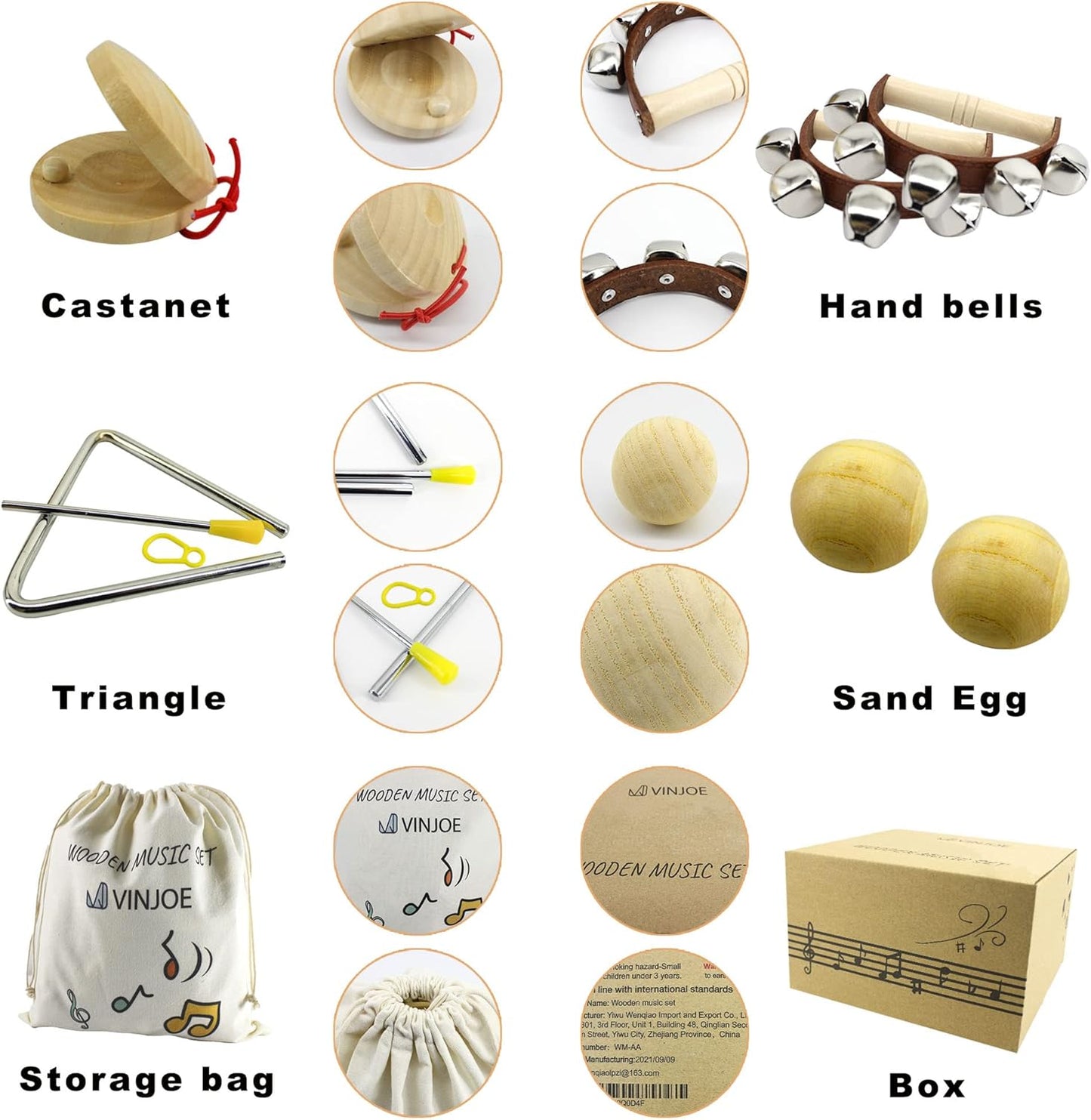 VINJOE Wooden Music Set–Kids Musical Instruments Toys, Natural Wood Percussion Instruments Toy for Kids Preschool Education Baby Musical Toys Instrument Set for Toddlers Best Gifts for Christmas