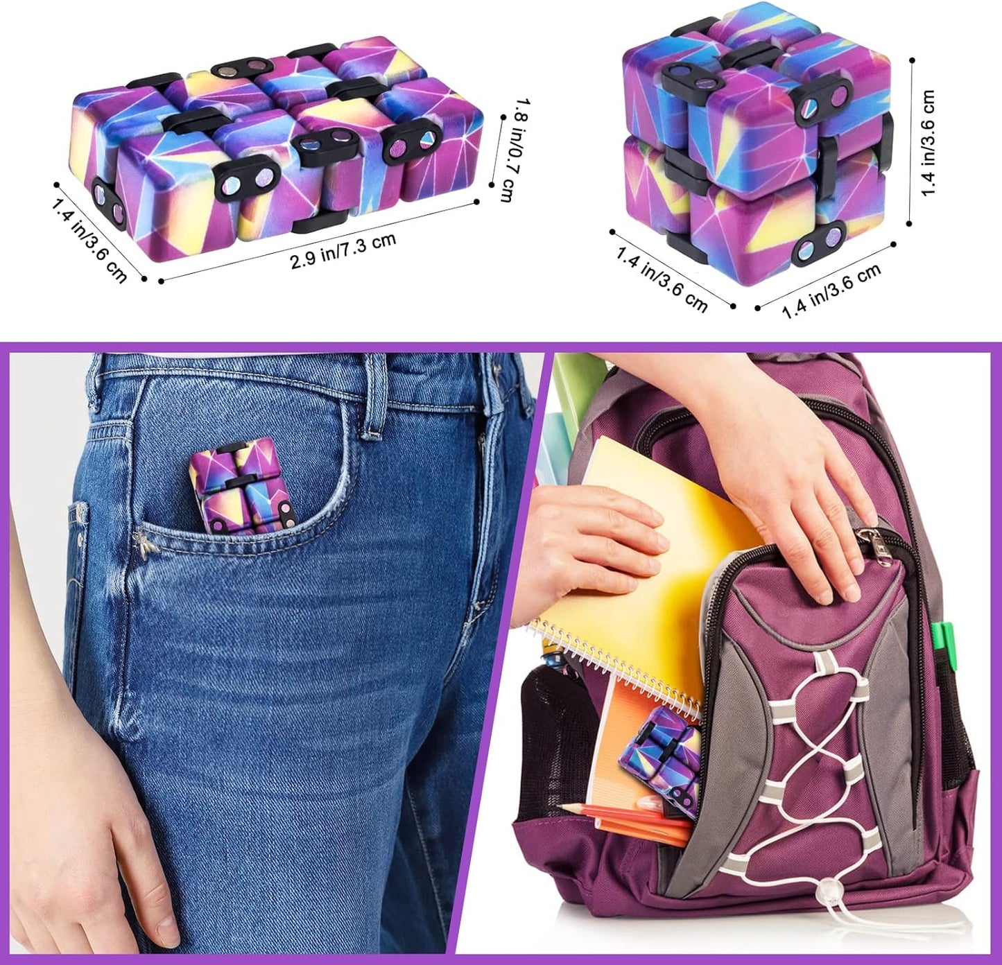 Infinitycube Fidget Toy Stress Relieving Fidgeting Game for Kids and Adults,Cute Pocket-sized Unique Gadget for Anxiety Relief and Kill Time (Mini Blue/Pink)