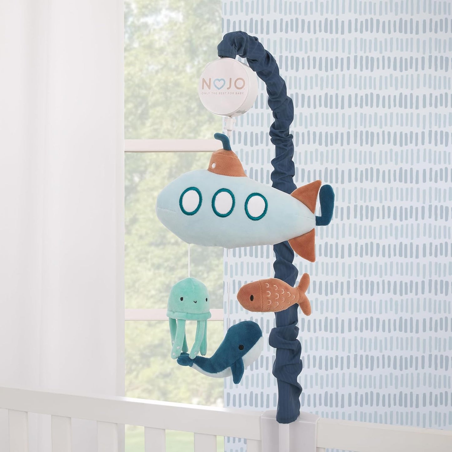 NoJo Explore Dream Discover Light Blue, Navy, and Aqua Submarine Plush Musical Mobile