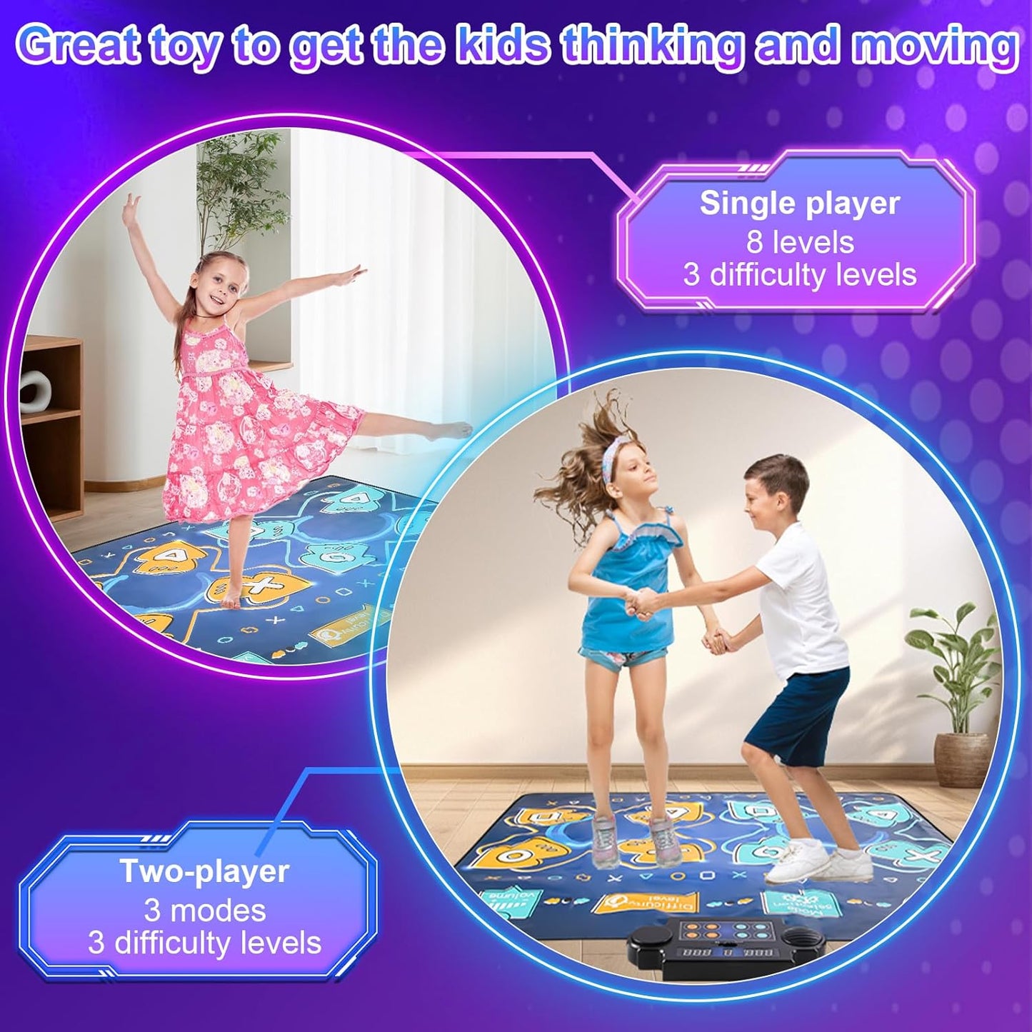 2Player Dance Mat for Kids, Electronic Double Dance Mixer Rhythm Step Play Mat,Dance pad Game Toys Music for Girls Boys,Christmas/Festival/Birthday Gifts for Kids,Age 3 4 5 6 7 8 9 10 11 12+ Year Old