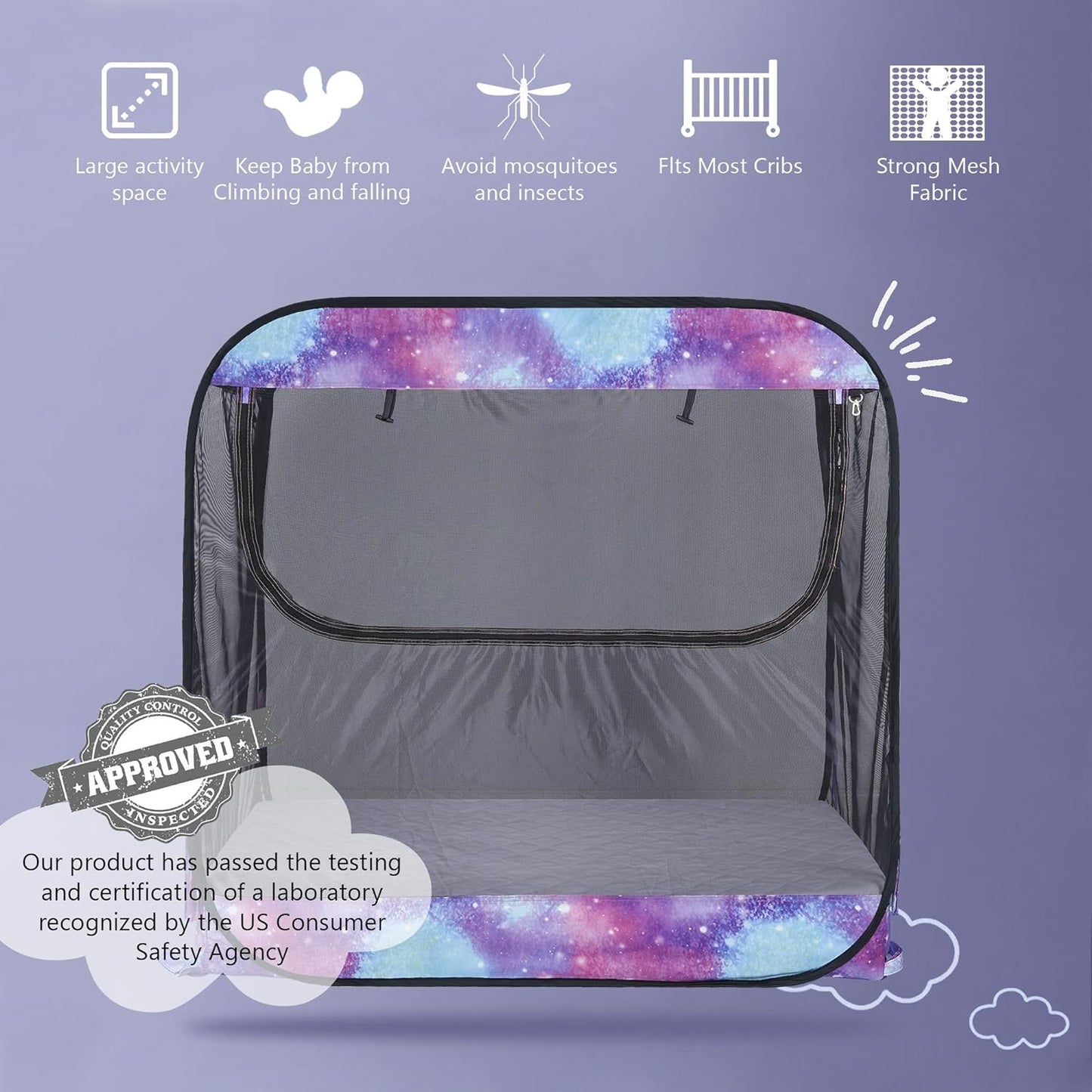 Porayhut Portable Baby Crib Net Safety Mesh Tent,Pop up Infant Mosquito Net, See Through Canopy Netting Cover for Baby&Toddler to Keep Baby from Climbing Out.