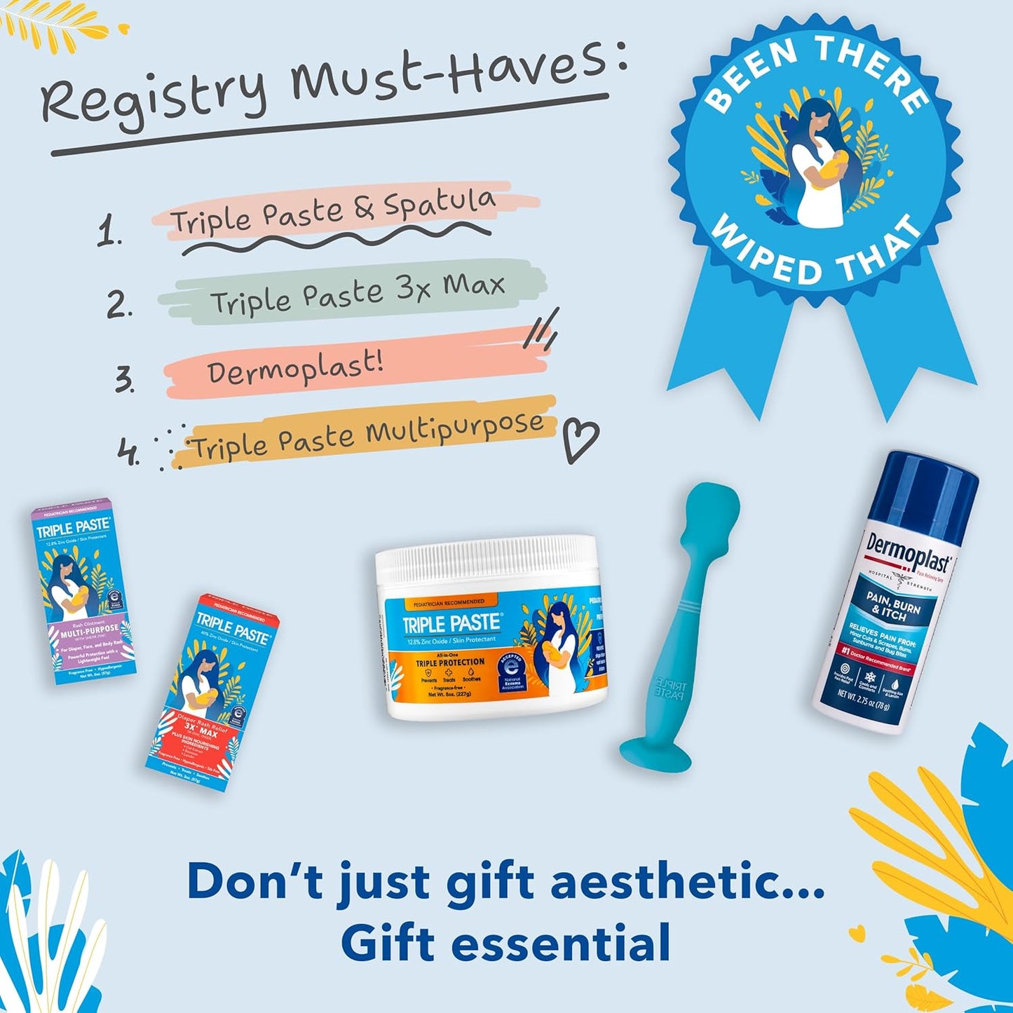 Triple Paste Diaper Rash Cream and Spatula Bundle - 8 oz Zinc Oxide Ointment and Spatula Treatment, Soothe and Prevent Rash with a Pediatrician-Recommended Hypoallergenic Formula