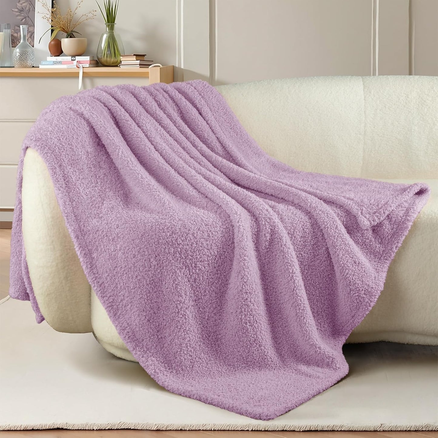 Exclusivo Mezcla Fleece Throw Blanket for Couch Sofa, Soft Warm and Fluffy Blankets for Women Men Girls Kids, Suitable for All Seasons, Light Purple,50x60 Inches