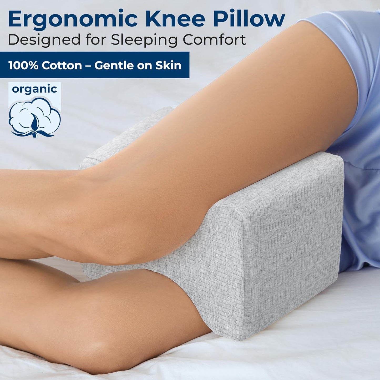 5 STARS UNITED Knee Pillow for Side Sleepers - Hip Pain Relief, Memory Foam Leg Cushion for Side Sleeping - Between Legs Pillow for Sciatica & Lower Back Pain, Gray Cotton Cover