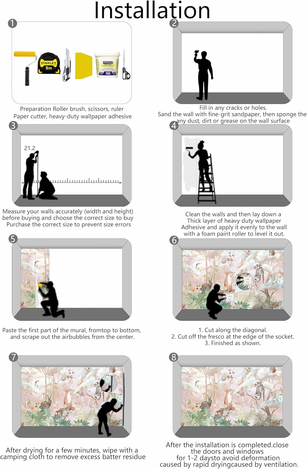 Kids Safari Wallpaper for Nursery, Woodland Fox Squirrel Rabbit Animals Wall Mural Pink Forest Wallpaper for Bedroom Living Room Children's Room(Not Self-Adhesive)