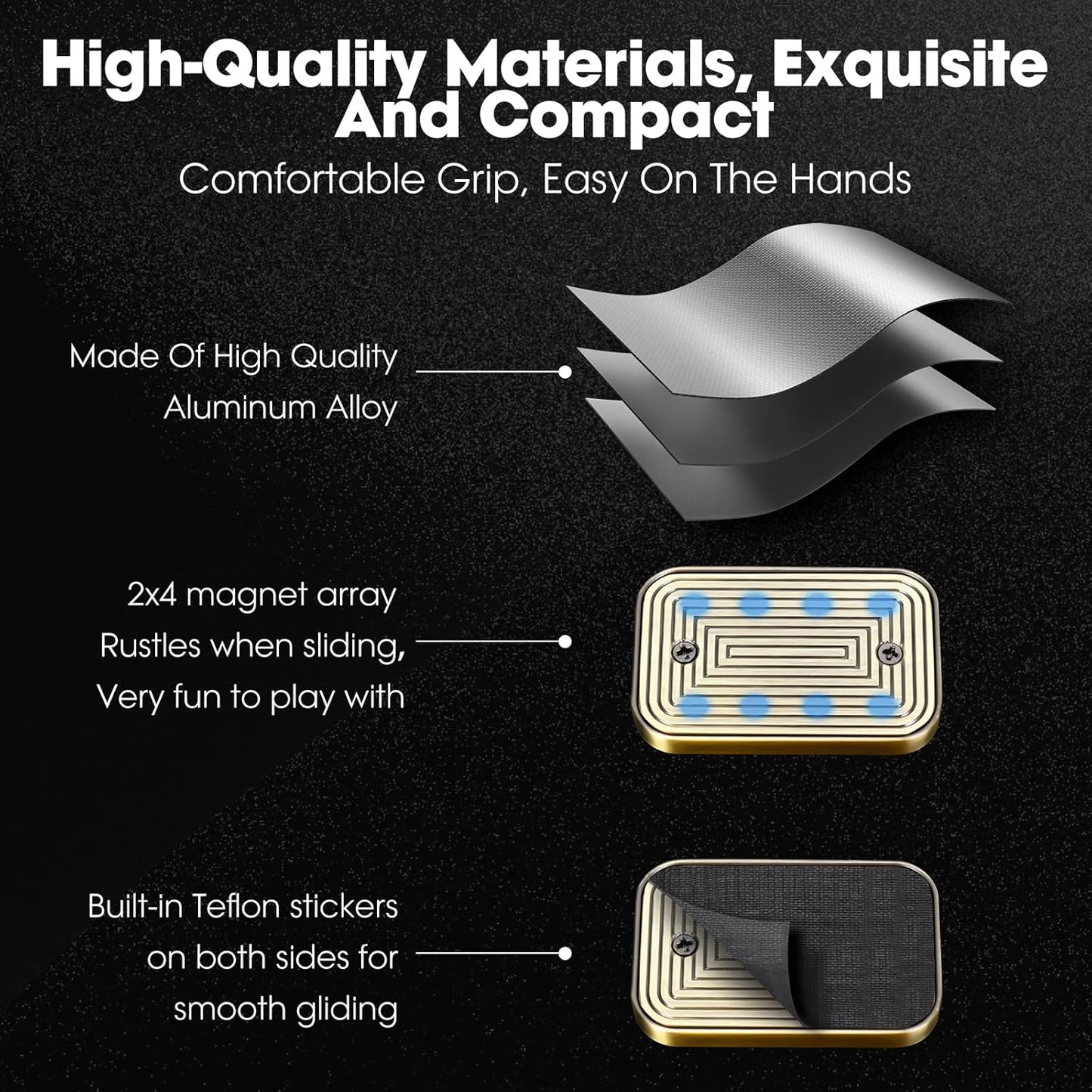 Fidget Slider for Adults - Brick Slider Metal Fidget Toys, Anxiety/ADHD/Annoy Relieving EDC Metal Fidget, Stress Reducing Toy - Gift for Adults & Teen (Black)