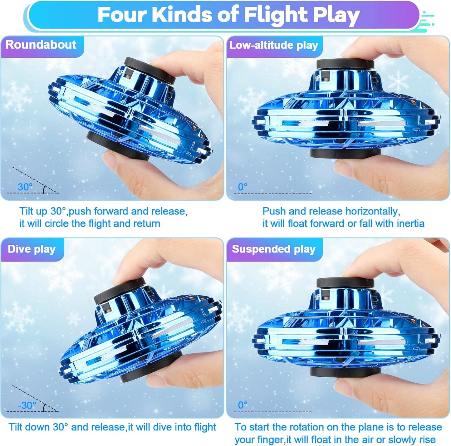 Flying Fidget Spinner,2024 Upgraded Flying Spinner Mini Hand Drone with 360 ° Rotating and LED Lights Outdoor Indoor Toy,Mini UFO Toy Drone for Boys Girls Adults (Blue)