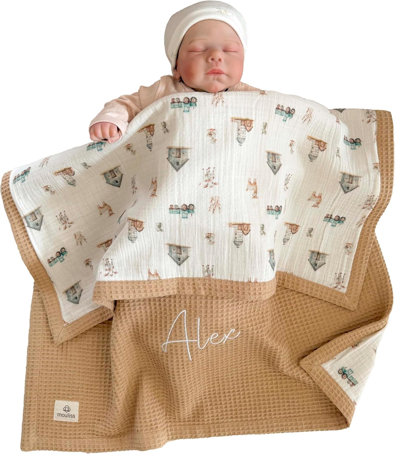 Personalized Baby Blanket with Name – Handmade 100% Organic Cotton Newborn Gift | Custom Knit Blanket for Boys, Girls, Kids & Baby Showers