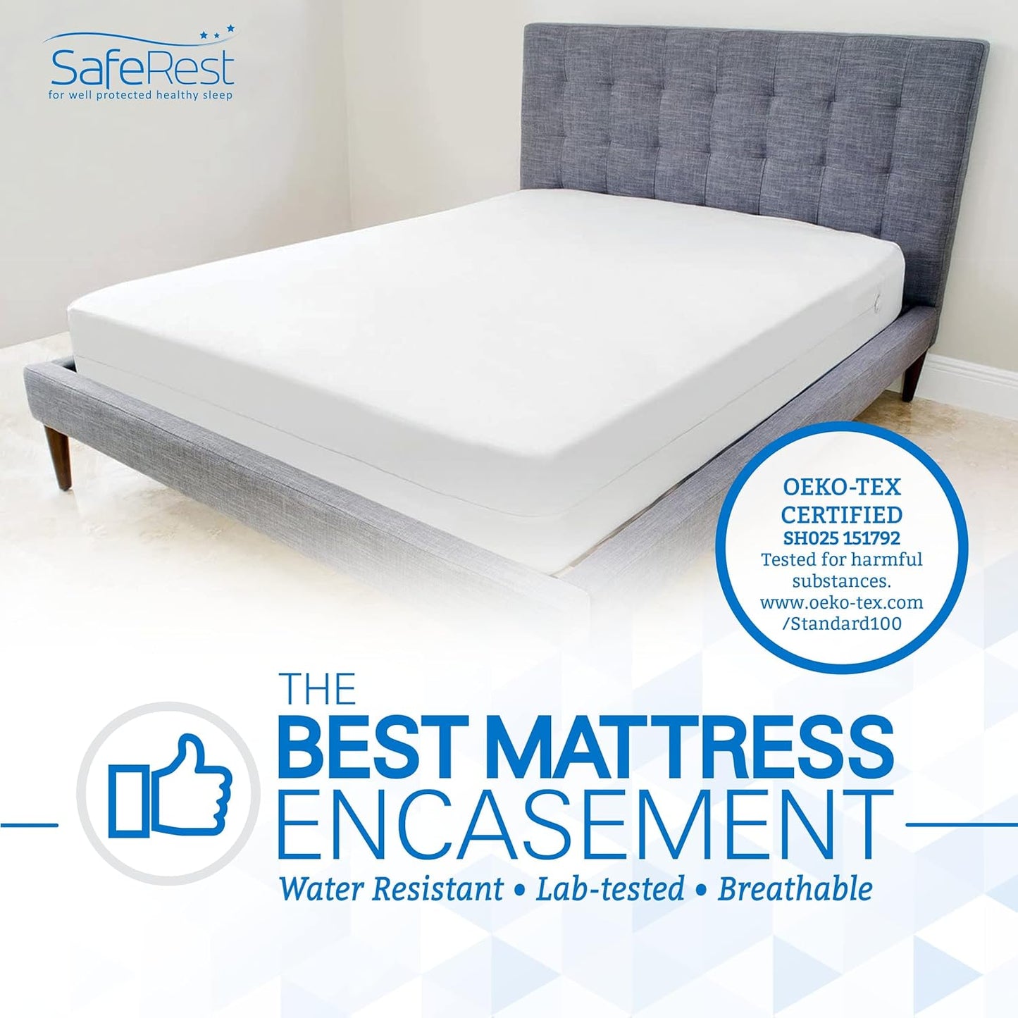 SafeRest Zippered Mattress Protector - Premium15-18 Inch Waterproof Mattress Cover for Bed - Breathable, Noiseless Washable Mattress Encasement - King
