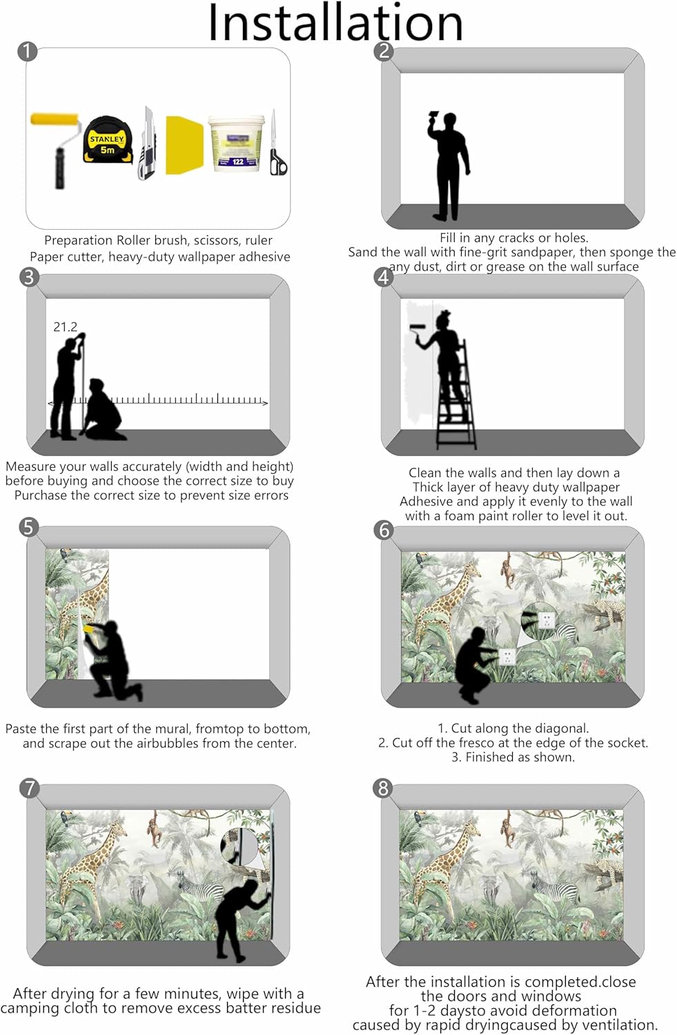 Nursery Safari Wallpaper Kids Tropical Jungle Banana Leaf Wall Mural Animals Wall Decor for Boys Room Girls Room Bedroom Living Room(Not Self-Adhesive)