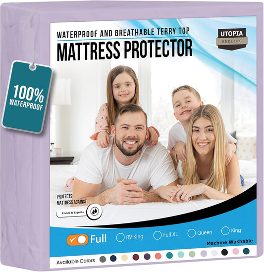 Utopia Bedding Waterproof Mattress Protector Full Size, Premium Terry Mattress Cover 200 GSM, Breathable, Fitted Style with Stretchable Pockets (Lavender)