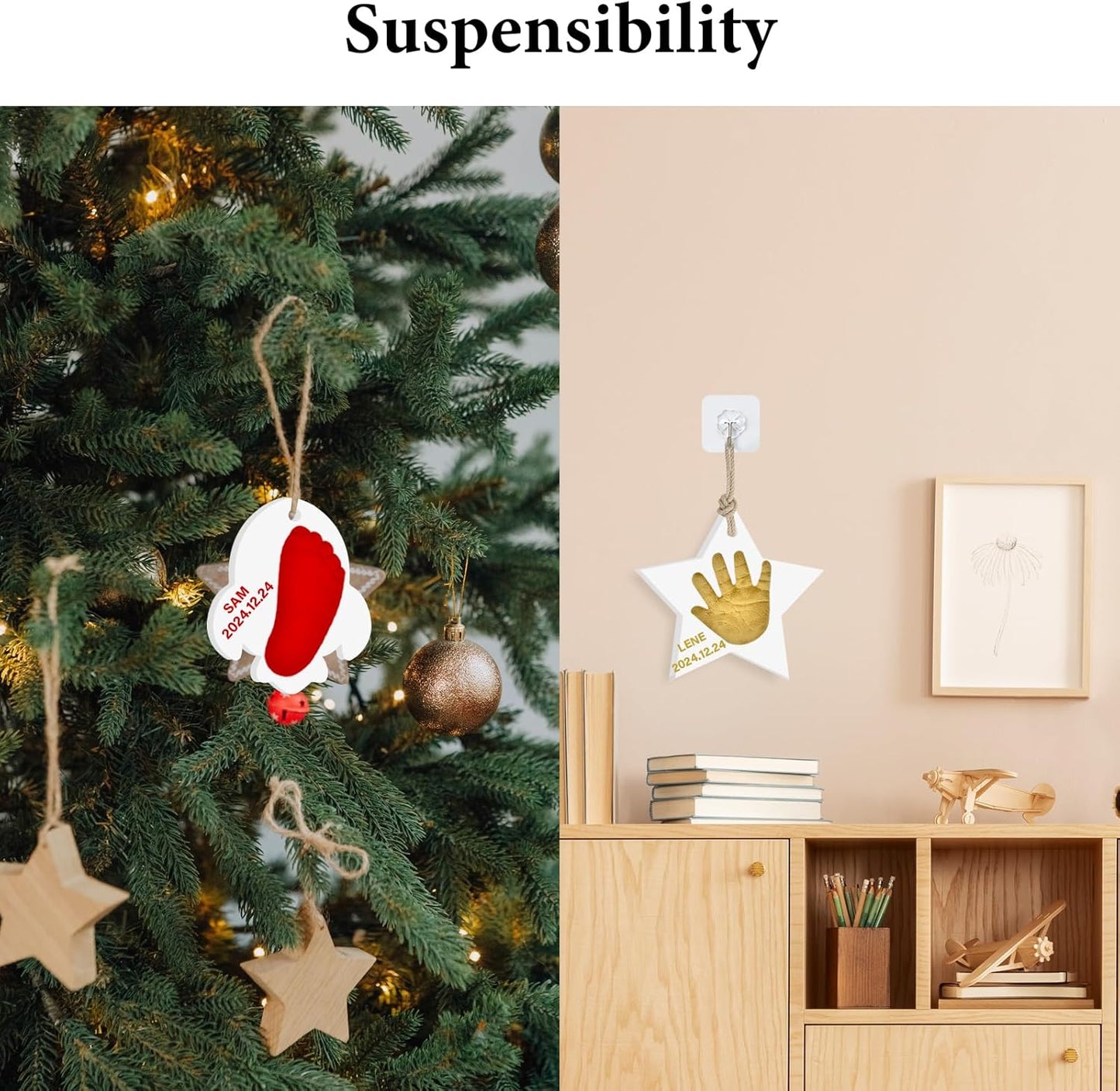 Baby Handprint Footprint Keepsake Ornament Kit, Personalized Baby Foot Printing Kit for Newborn Clay Impression Handmade DIY Imagination to Create