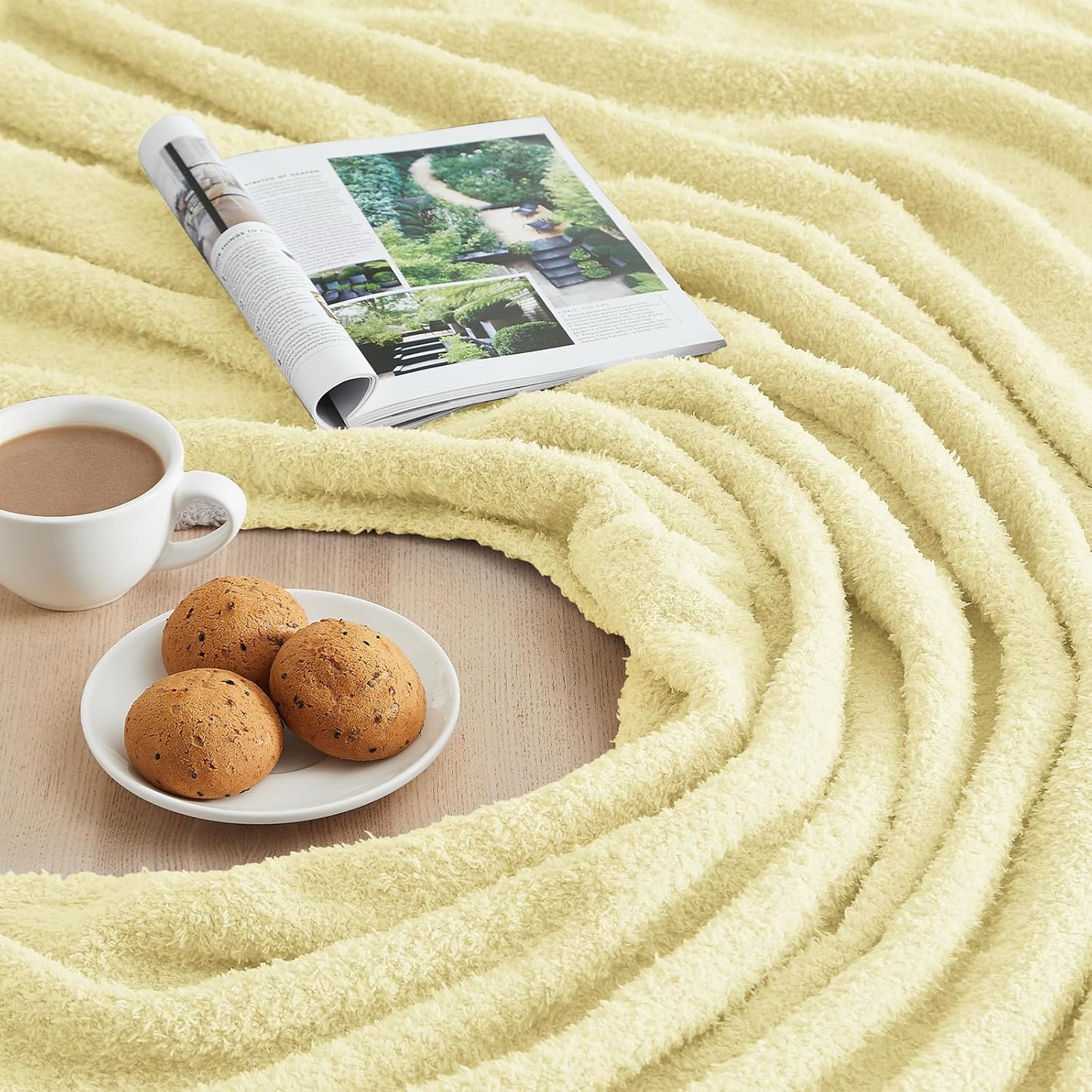 CYMULA Knit Throw Blanket for Couch Yellow - Super Soft Lightweight Plush Fuzzy Fluffy Cozy Blankets and Throws for Sofa Bed, 50 x 60 inches