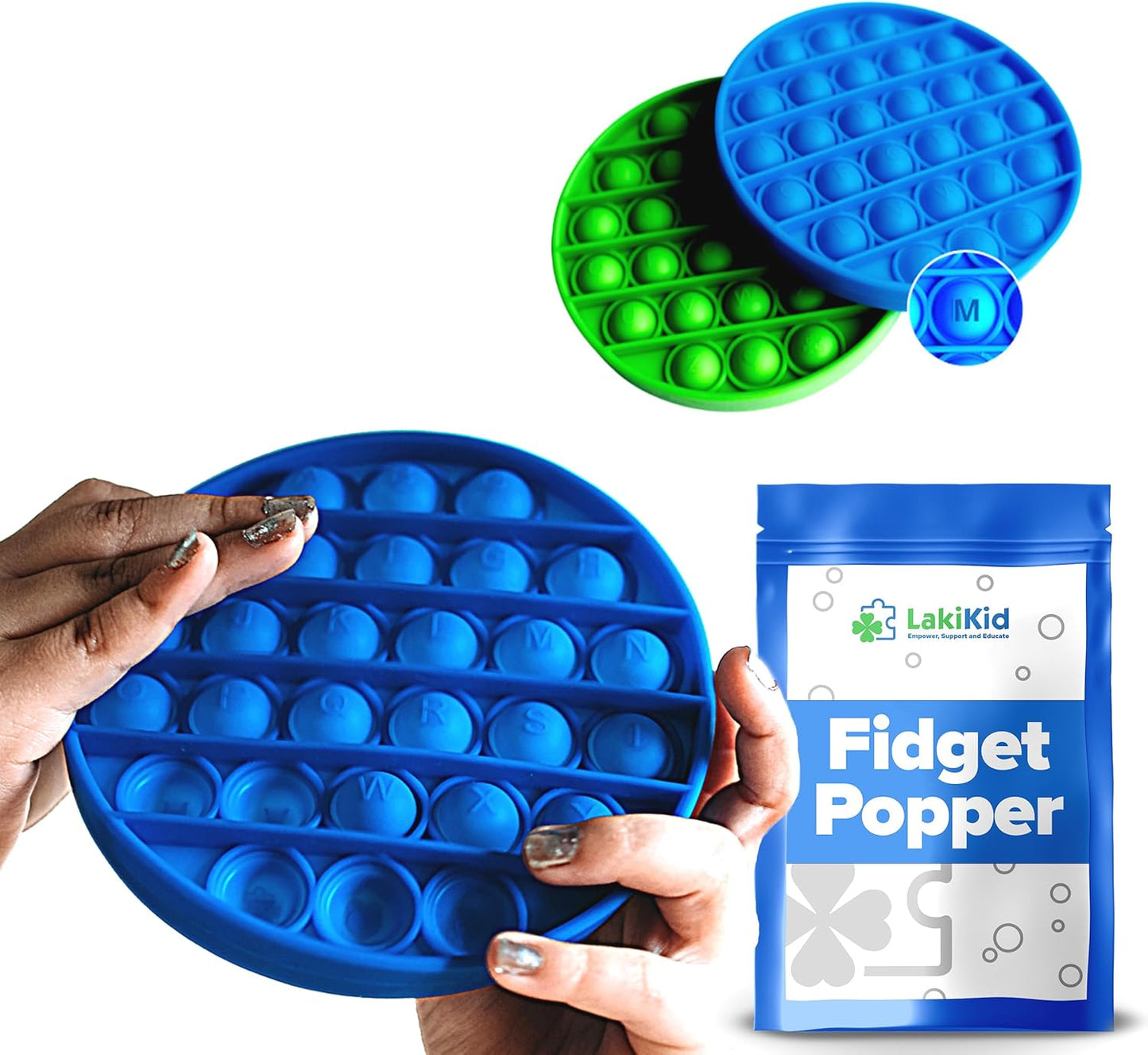 LakiKid Fidget Toys Fidget Pack - Educational Alphabet Fidget Poppers for Focus & Stress Relief – Durable, Quiet Silicone Push Pop Bubble Toys - Use It as Sensory Learning Toy for Kids & Adults