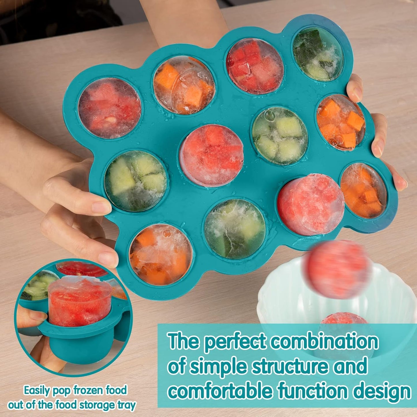 Baby Food Freezer Tray with Clip on Lid, 12 x 1.5 Ounce Baby Food Storage Container, Silicone Freezer Molds for Homemade Baby Food, Fruit Purees & Vegetables (Teal Blue)