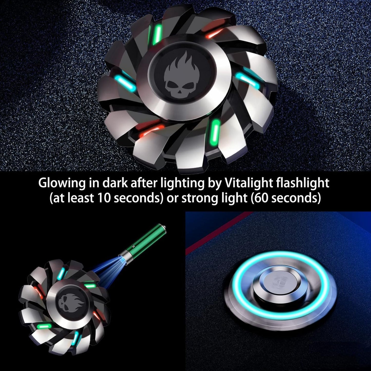 Metal Fidget Spinner High Speed and Silence Colorful Glowing, Cool Mechanical Gear Spinner, Anti-Anxiety and Stress Release for Kids and Adults