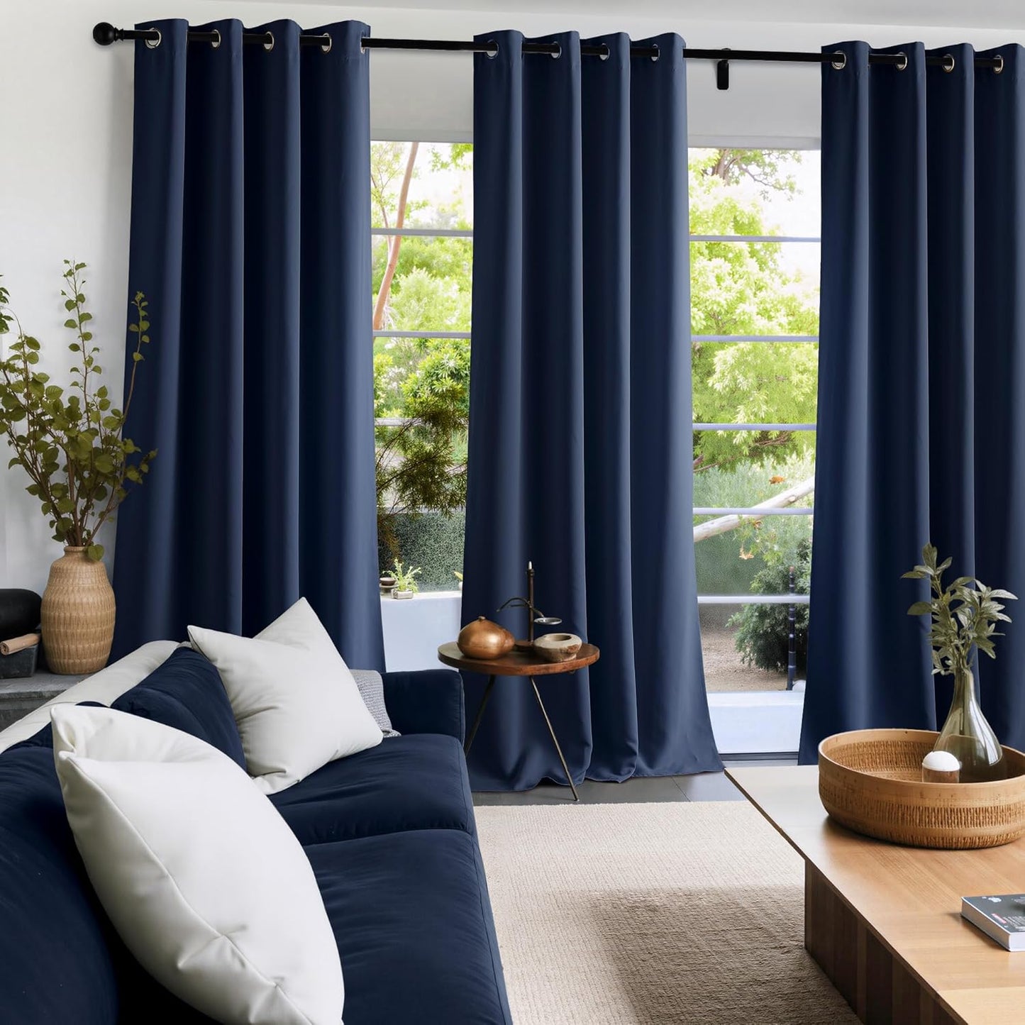 NICETOWN Blackout Curtains Panels for Bedroom, 2 Panels, 52 x 96 Inch, Navy, 3 Pass Microfiber Noise Reducing Thermal Insulated Solid Ring Top Blackout Window Drapes