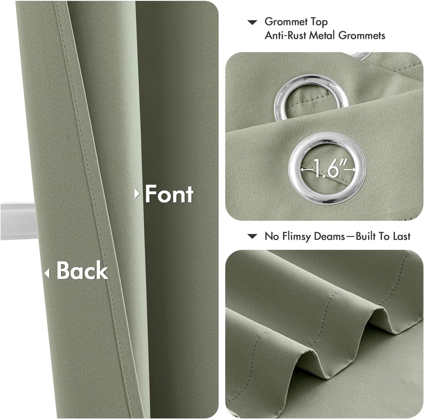 MIULEE Sage Green Blackout Curtains - Thermal Insulated Bedroom Curtains Room Darkening Drapes for Living Room Kitchen Grommet Top Light Blocking Window Treatment, 40 x 45 Inches Long, 2 Panels