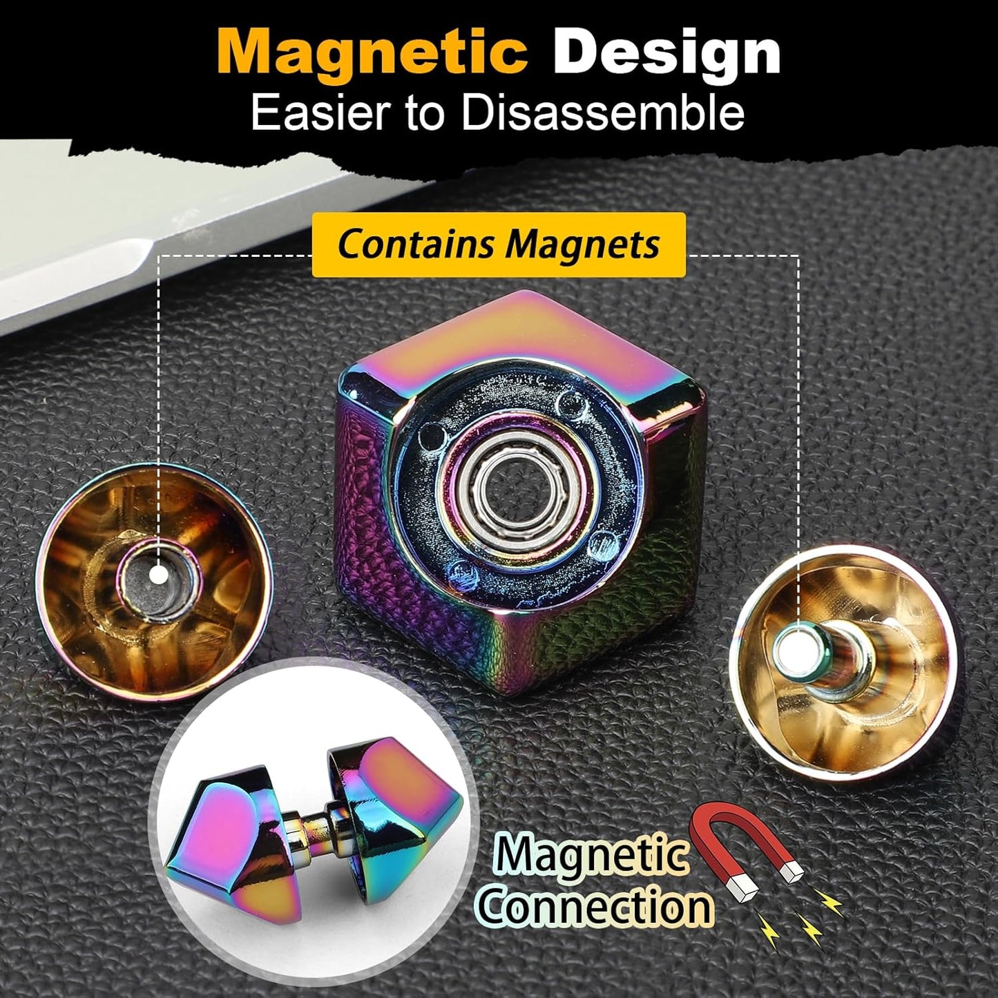 Infinity Cube Fidget Spinner Toy for Kid Adult, Metal EDC Fidget Block Figner Spinner 4 in 1 Focus Spinning Toy, Cool Sensory Desk Gadget Stress Relief Gift for Boy Girl Teen Men (Rainbow)