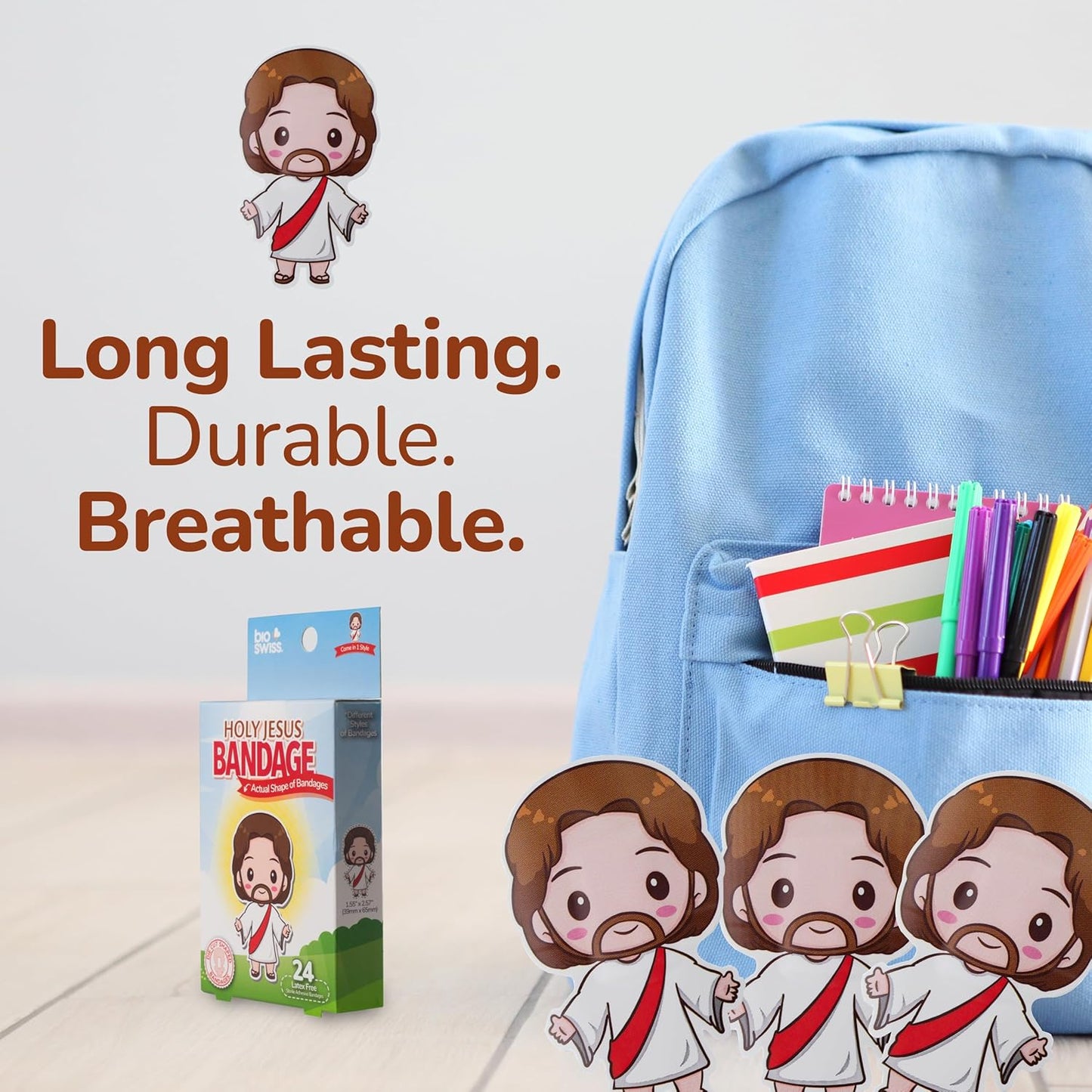 BioSwiss Bandages, Holy Jesus Shaped Self Adhesive Bandage, Latex Free Sterile Wound Care, Fun First Aid Kit Supplies for Kids and Adults, 24 Count