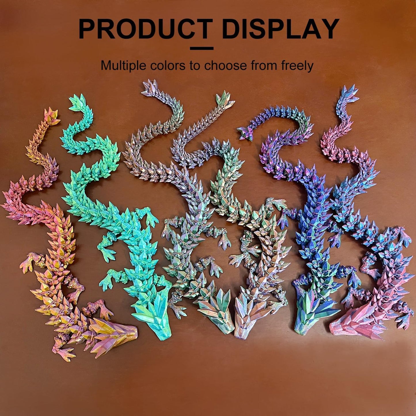 3D Printed Dragon with Dragon Egg 16.5'' Articulated Dragon Crystal Dragon Fidget Dragon Egg Toys Executive Desk Toys (Dragon Only-Rainbow Colour)