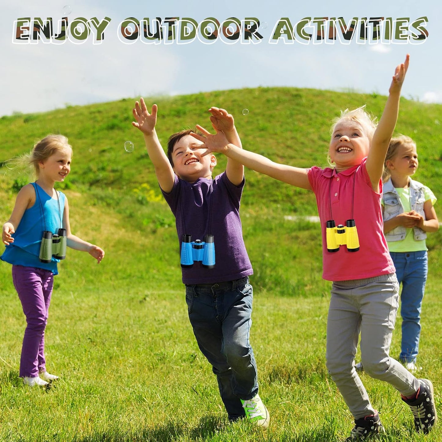 25 Pack Binoculars for Kids 6+ Years Old, with Compass and Neck String Toddler Toy Binoculars Gift Set for Camping Adventure, Party Favor, Red, Yellow, Camo, Green, Blue