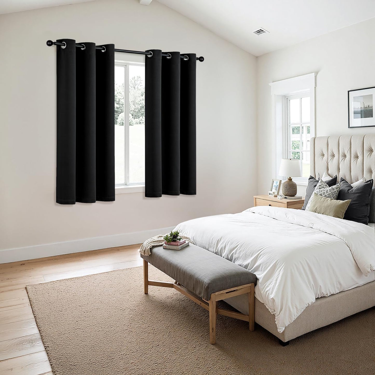MIULEE Black Blackout Curtains - Bedroom Window Treatment Curtains Thermal Insulated Room Darkening Drapes for Living Room Kitchen Grommet Light Blocking Halloween Drapery 40 x 54 Inches Long 2 Panels