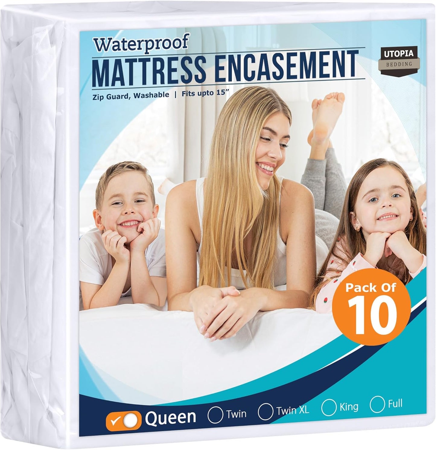 Utopia Bedding Zippered Mattress Encasement Queen Size (Pack of 10), 100% Waterproof, Dust Mite and Bed Bug Proof Mattress Protector, Absorbent 6-Sided Mattress Cover