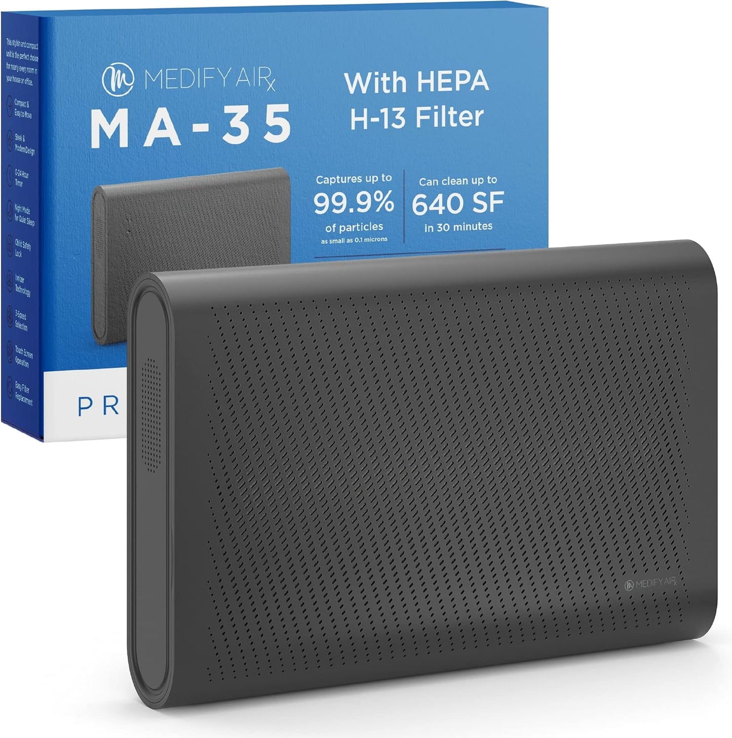 Medify MA-35 Air Purifier with True HEPA H13 Filter | 1,280 ft² Coverage in 1hr for Allergens, Smoke, Wildfires, Odors, Pollen, Pet Dander | Removal to 0.1 Microns | Black, 1-Pack