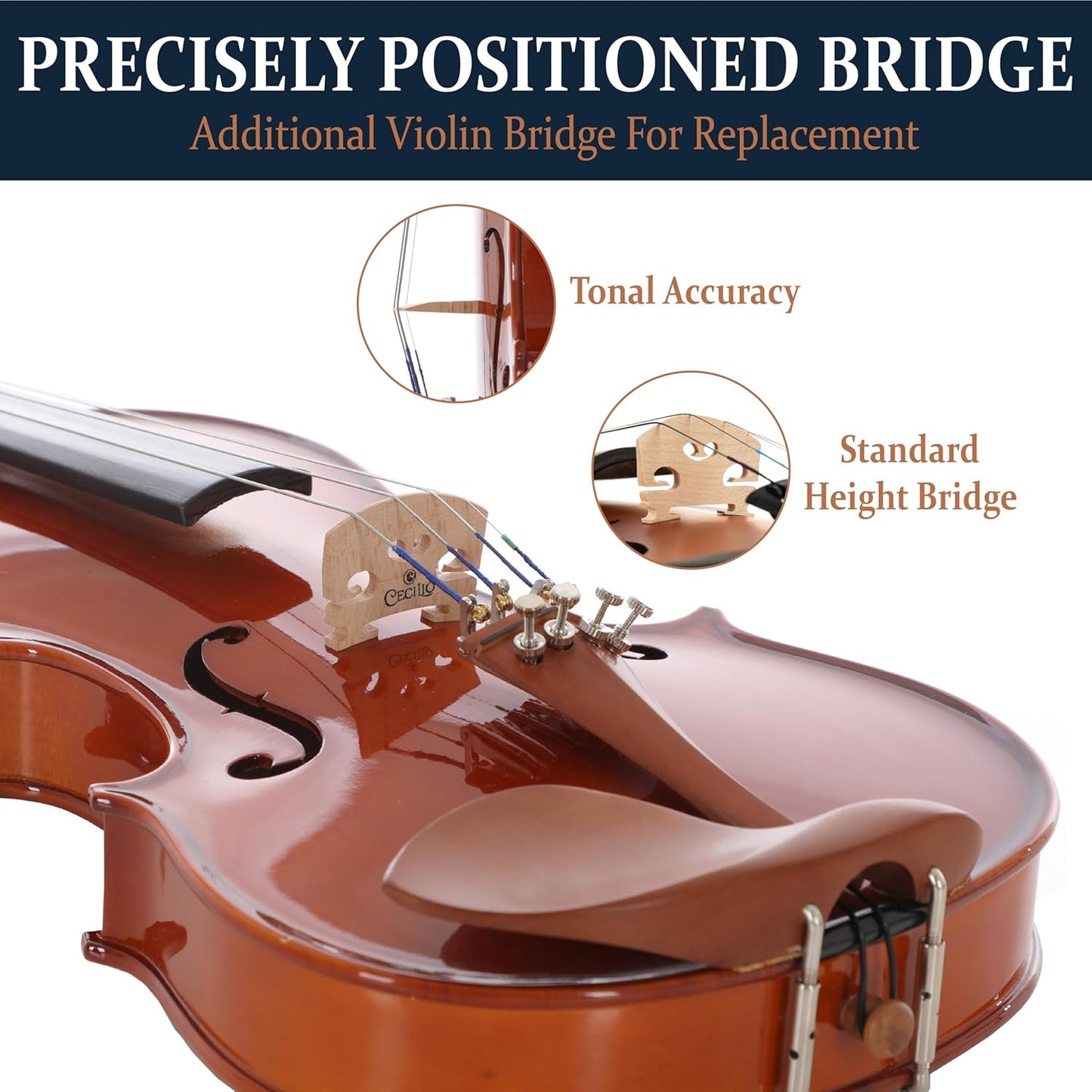 Cecilio 1/2 Size Natural Varnish Violin for Beginners, Hand-Carved Solid Spruce Top, Maple Back & Sides, Full Fiddle Kit with Hard Case, Bows, Rosin, Shoulder Rest, Lesson Book